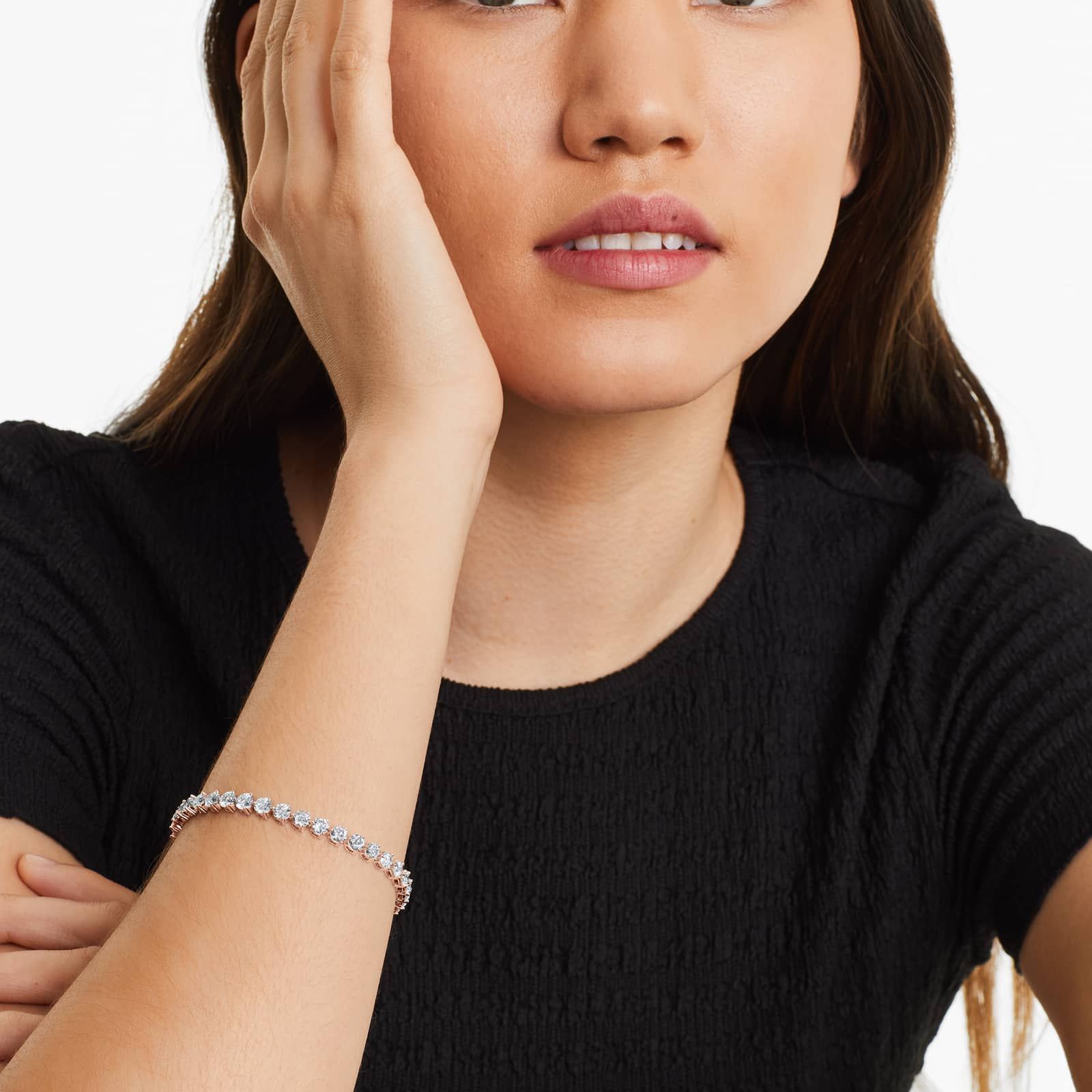 Round Lab Grown Diamond Three Prong Flower Clasp Tennis Bracelet,EF Color, VS Clarity, IGI Certificate