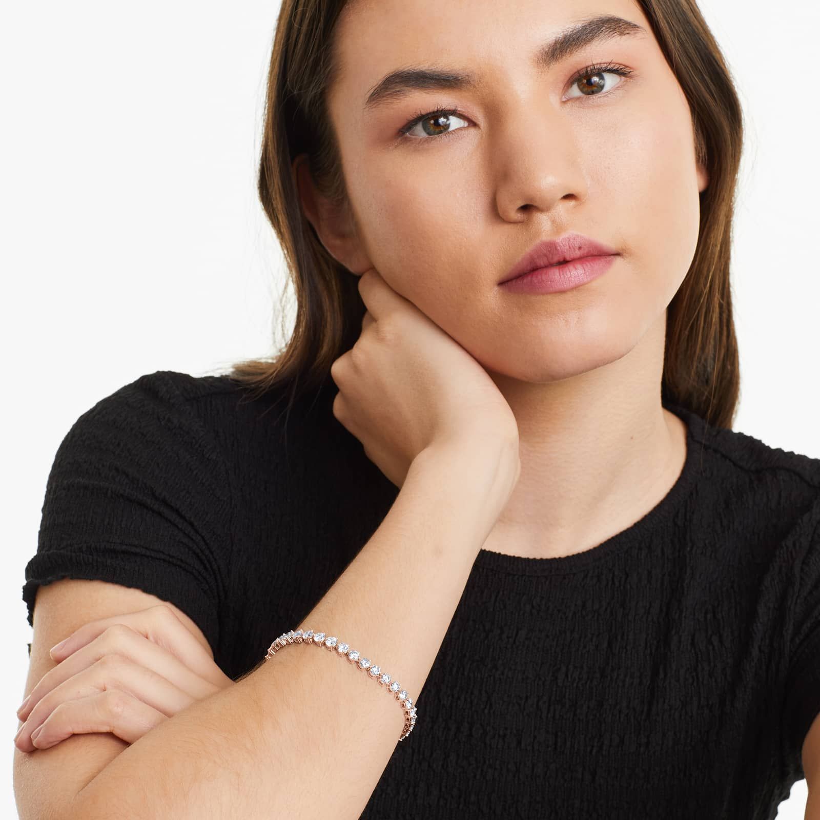 Round Lab Grown Diamond Three Prong Flower Clasp Tennis Bracelet,EF Color, VS Clarity, IGI Certificate