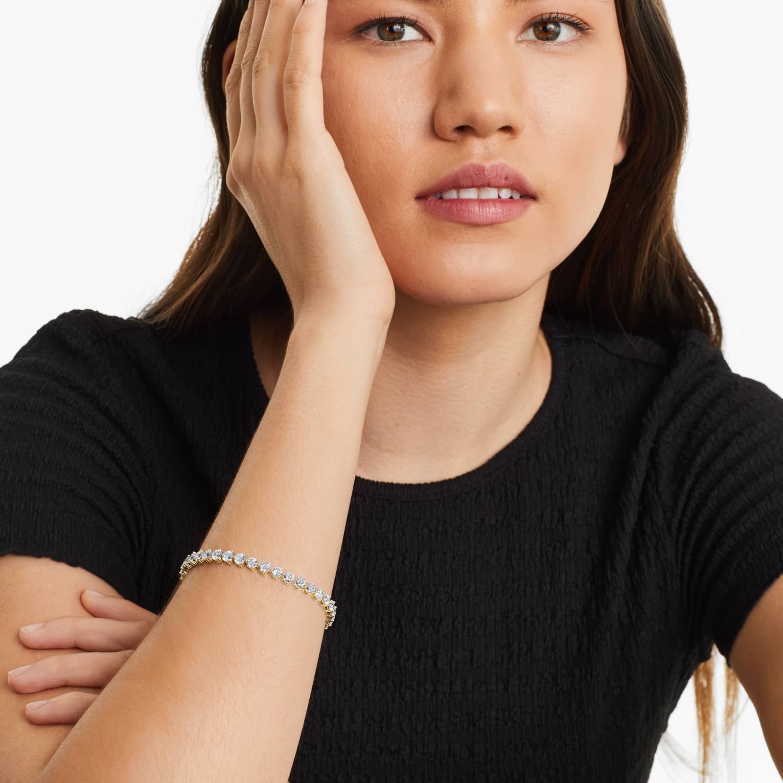 Round Lab Grown Diamond Three Prong Flower Clasp Tennis Bracelet,EF Color, VS Clarity, IGI Certificate