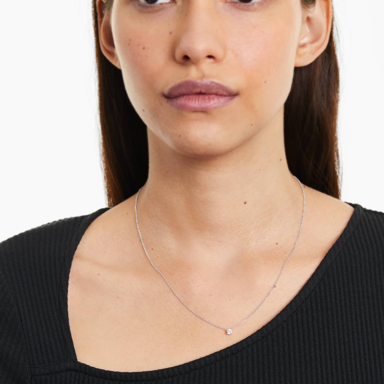 Round Lab Grown Diamond Four Prong Basket Solitaire Pendant with Chain, EF Color, VS Clarity, IGI Certified