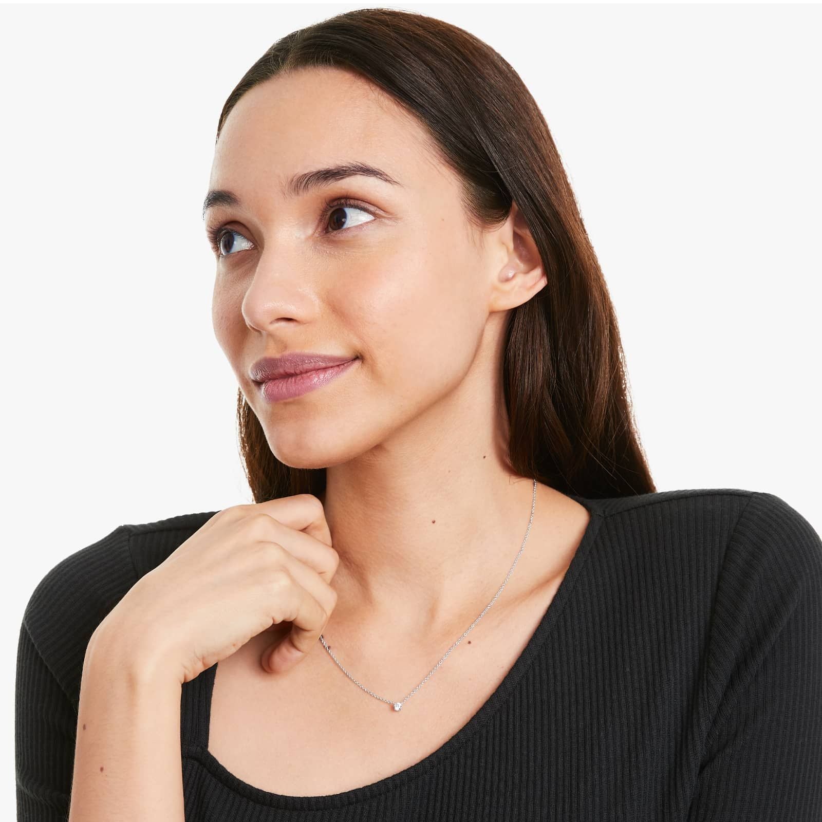 Round Lab Grown Diamond Four Prong Basket Solitaire Pendant with Chain, EF Color, VS Clarity, IGI Certified