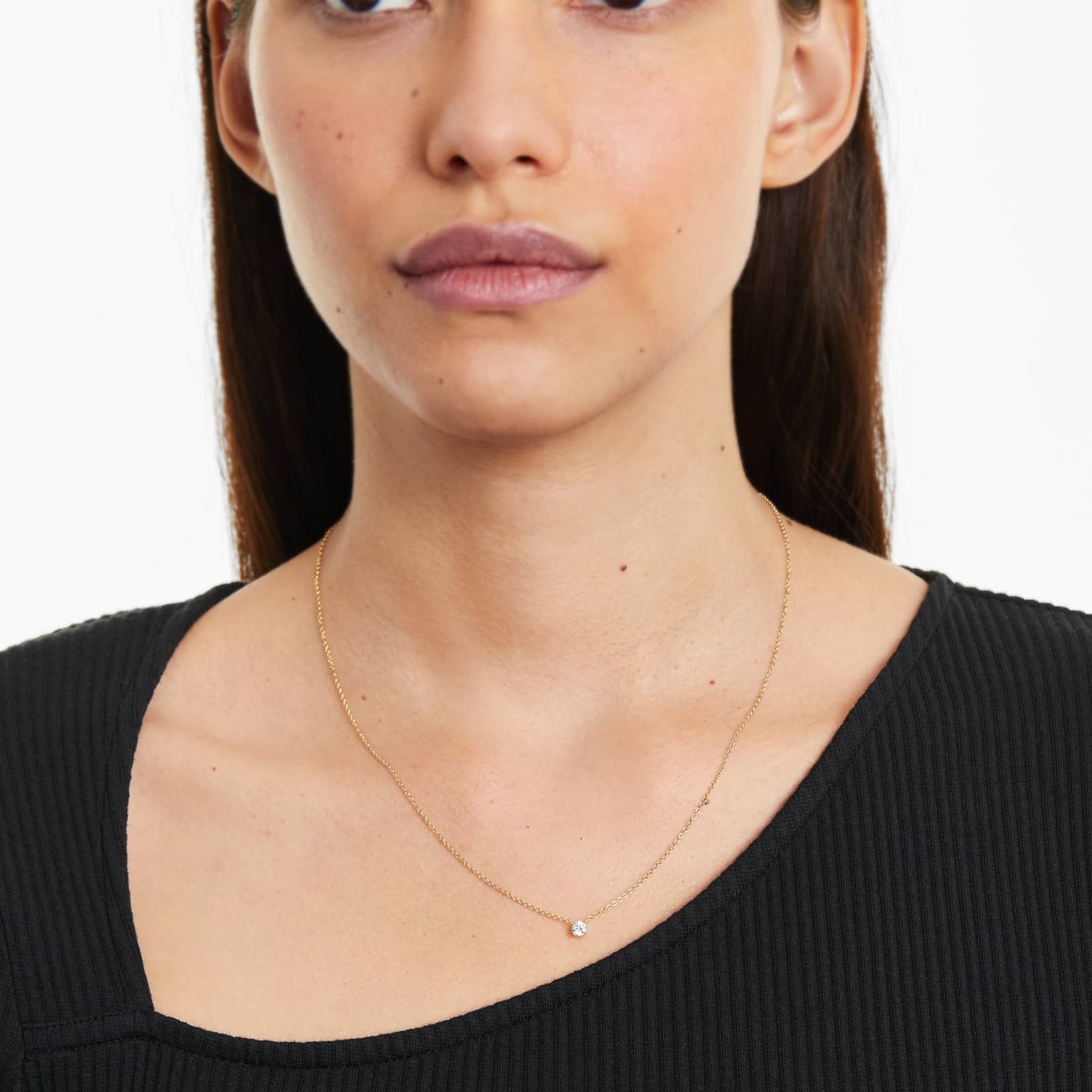 Round Lab Grown Diamond Four Prong Basket Solitaire Pendant with Chain, EF Color, VS Clarity, IGI Certified