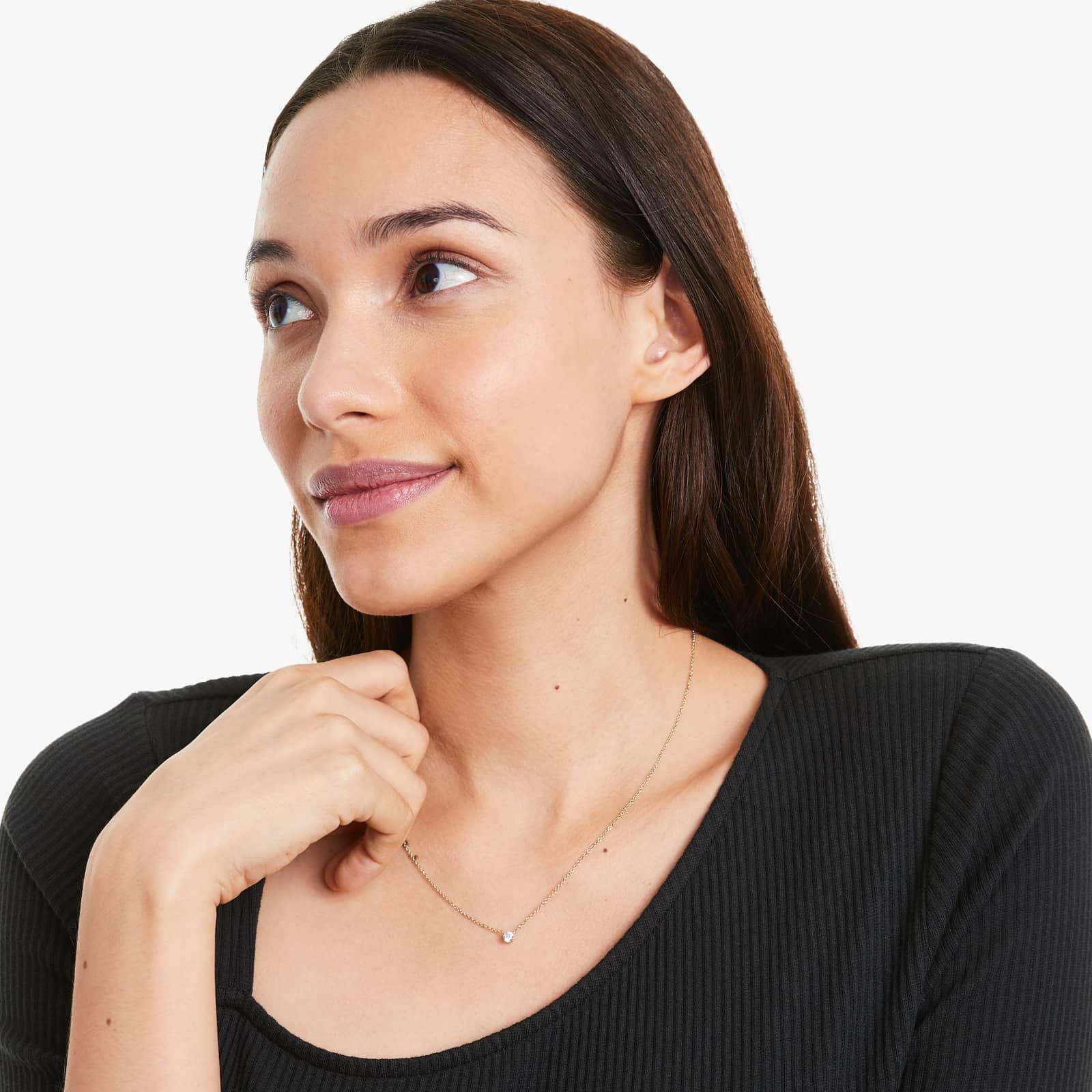 Round Lab Grown Diamond Four Prong Basket Solitaire Pendant with Chain, EF Color, VS Clarity, IGI Certified