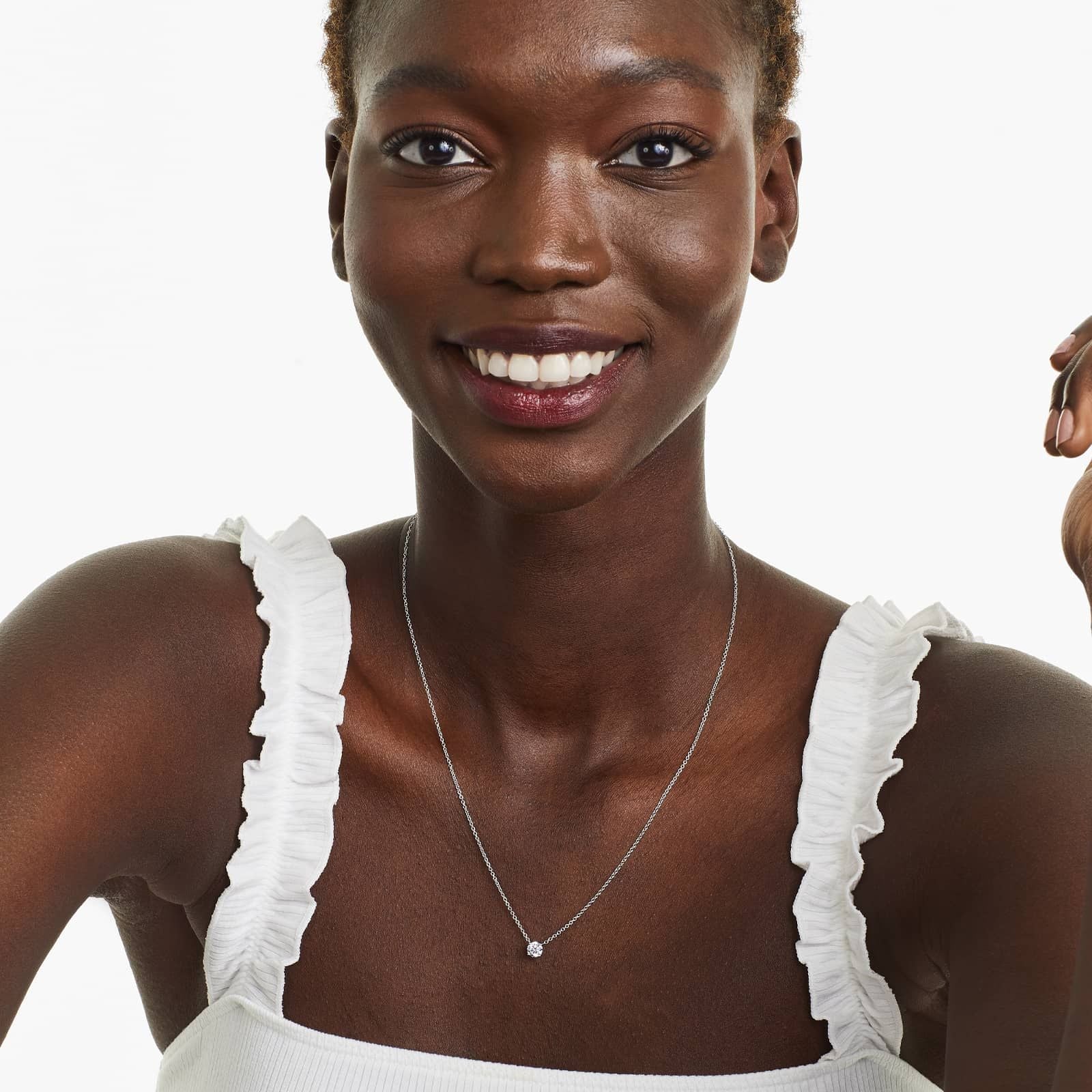 Round Lab Grown Diamond Four Prong Basket Solitaire Pendant with Chain, EF Color, VS Clarity, IGI Certified