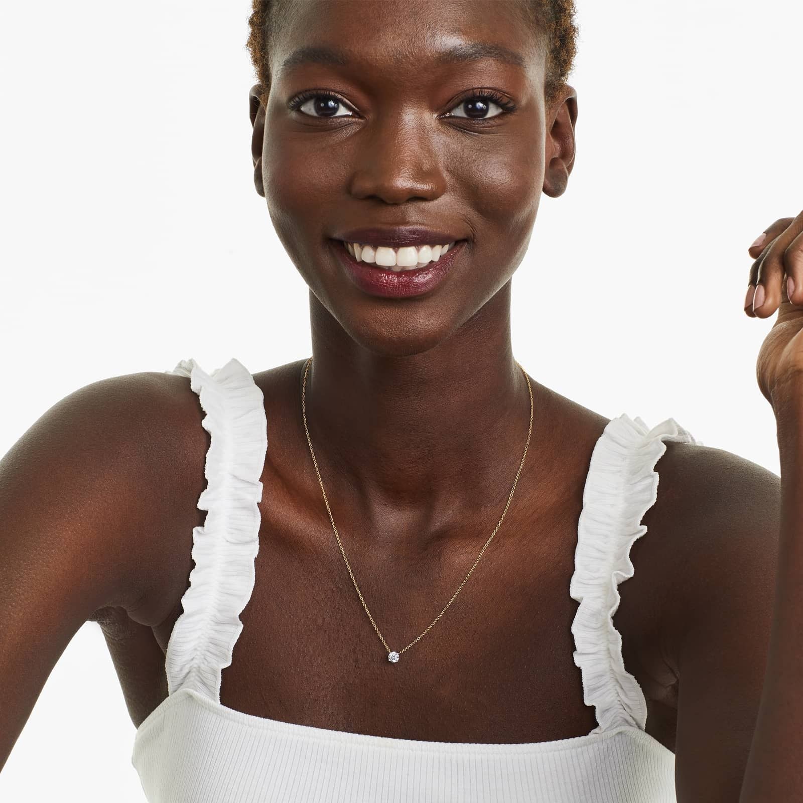 Round Lab Grown Diamond Four Prong Basket Solitaire Pendant with Chain, EF Color, VS Clarity, IGI Certified