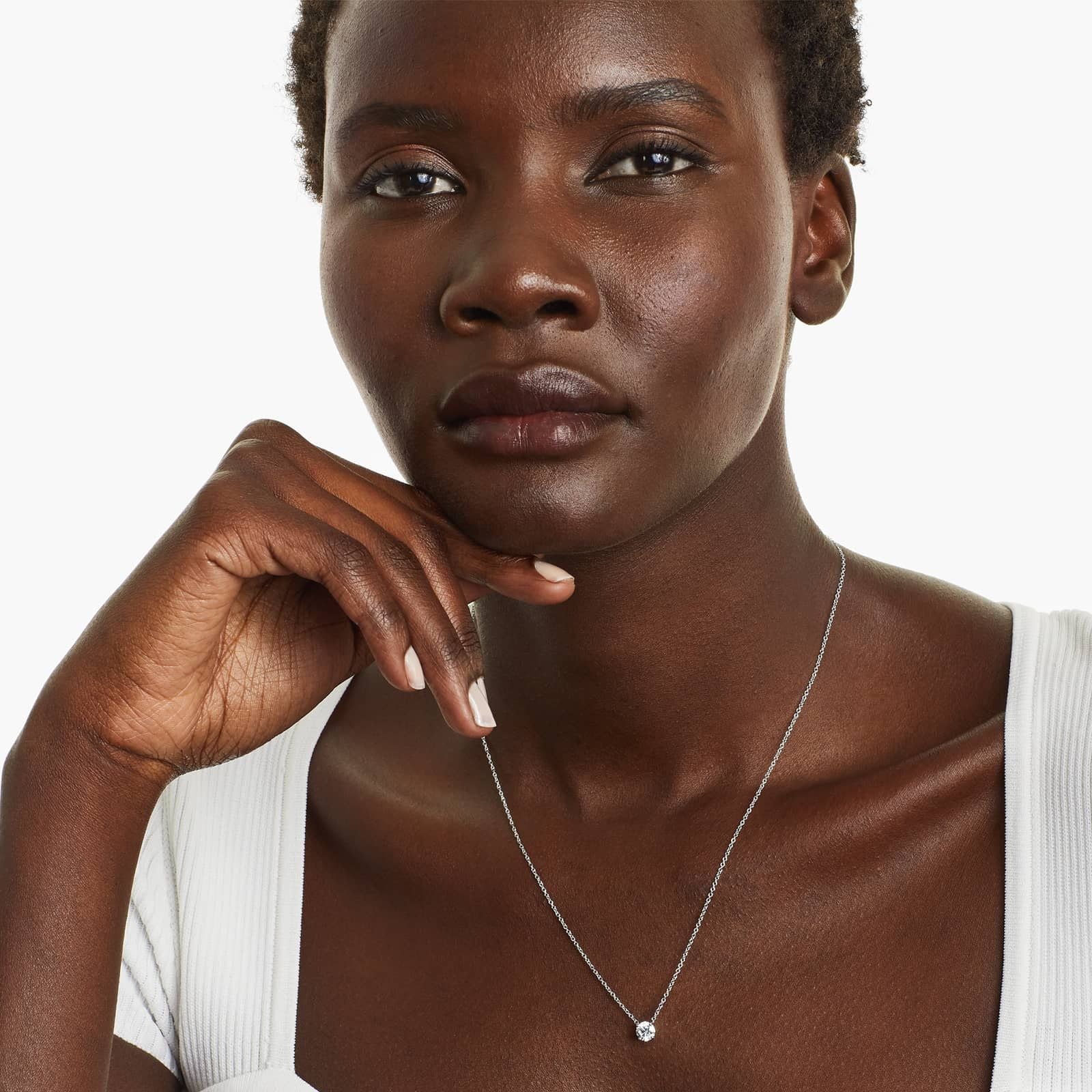 Round Lab Grown Diamond Four Prong Basket Solitaire Pendant with Chain, EF Color, VS Clarity, IGI Certified