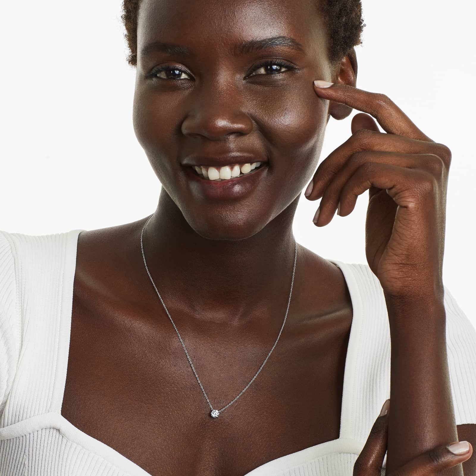 Round Lab Grown Diamond Four Prong Basket Solitaire Pendant with Chain, EF Color, VS Clarity, IGI Certified