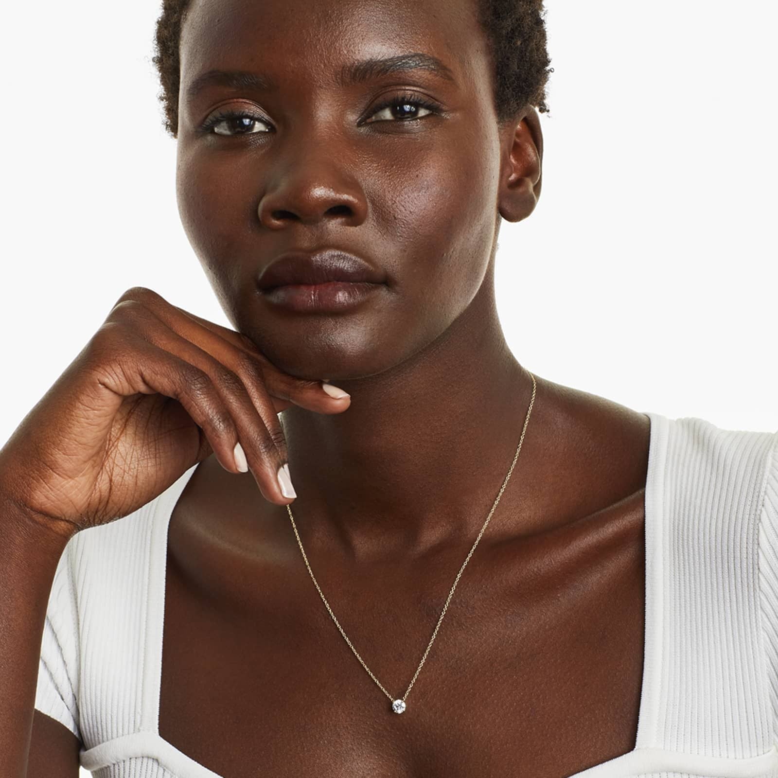 Round Lab Grown Diamond Four Prong Basket Solitaire Pendant with Chain, EF Color, VS Clarity, IGI Certified