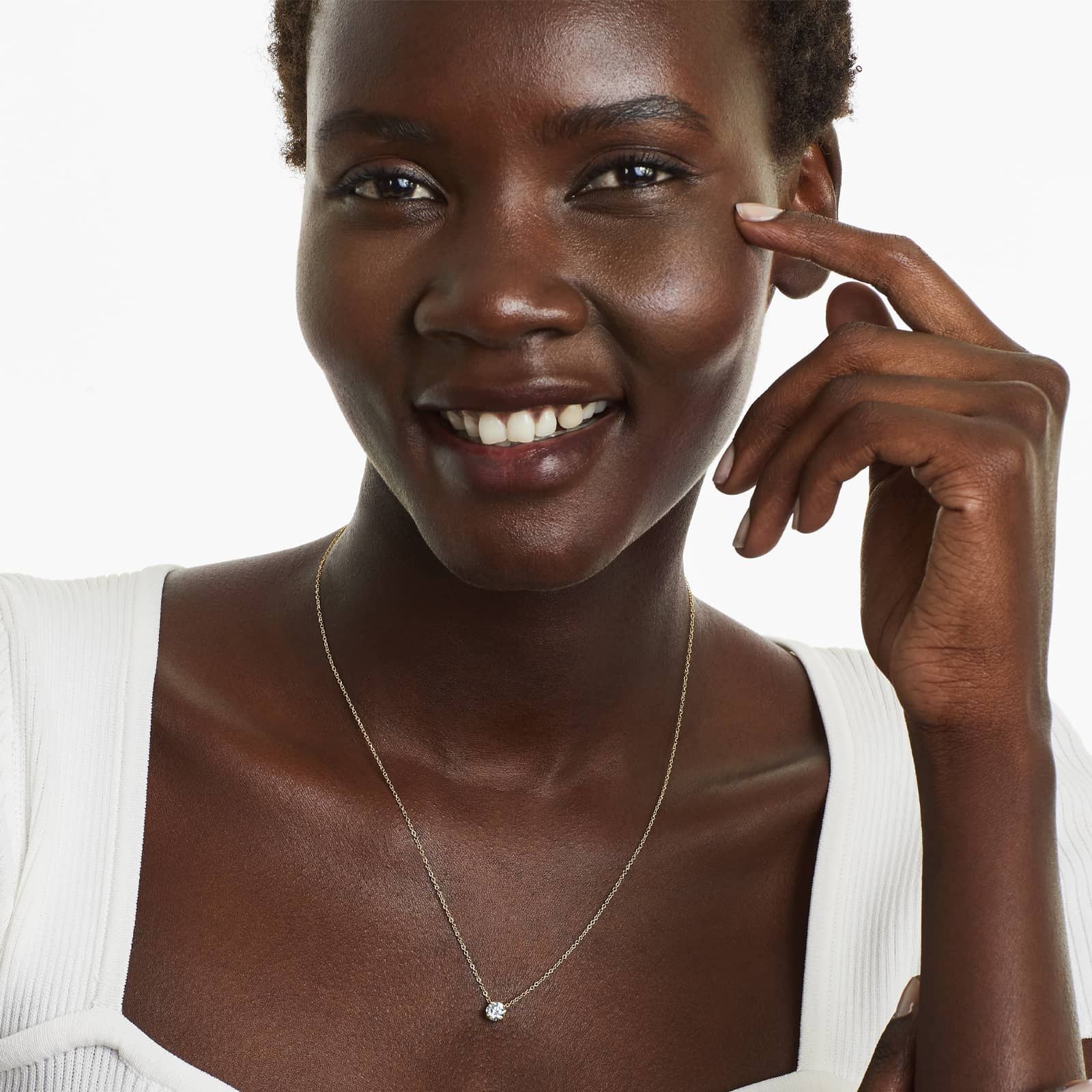 Round Lab Grown Diamond Four Prong Basket Solitaire Pendant with Chain, EF Color, VS Clarity, IGI Certified