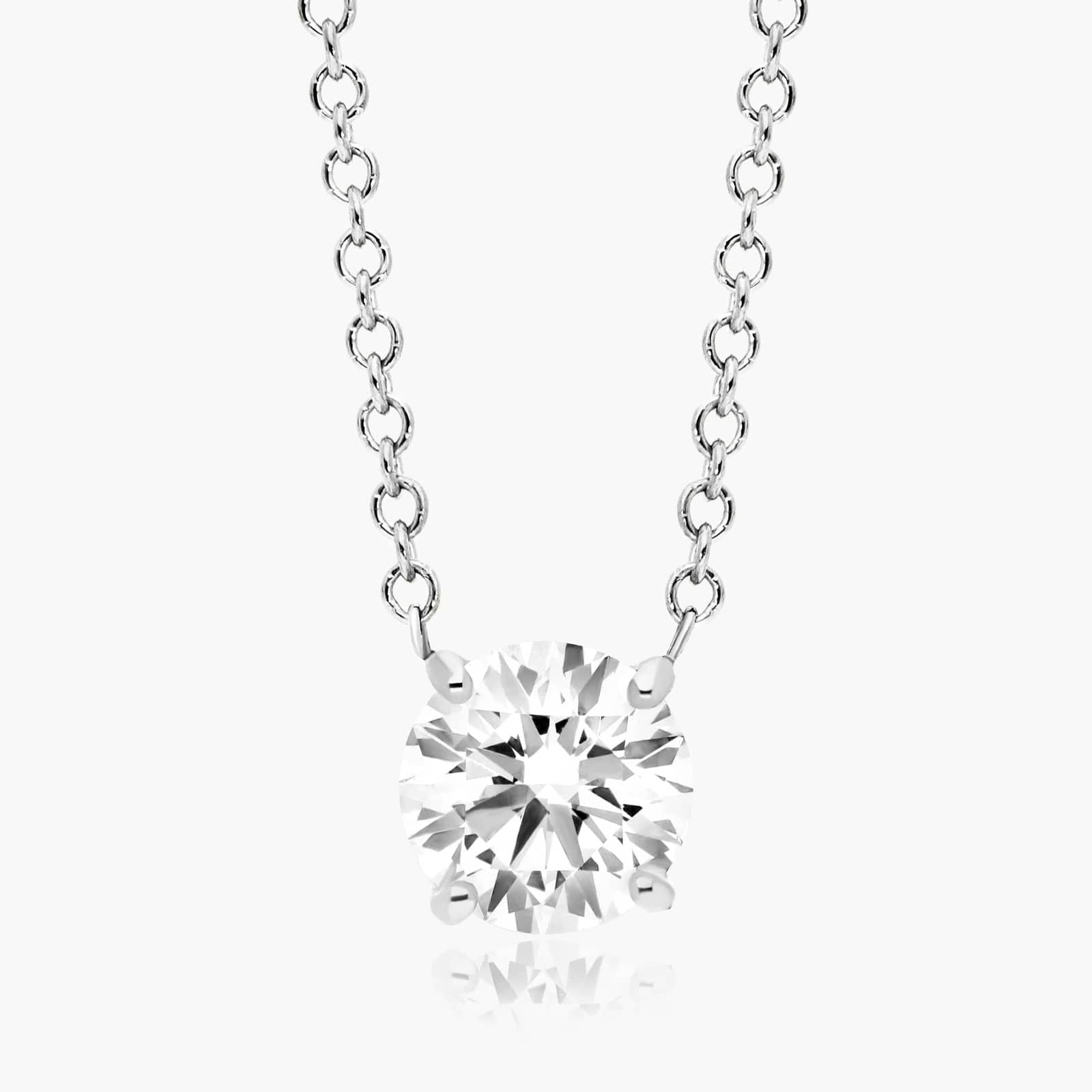 Round Lab Grown Diamond Four Prong Basket Solitaire Pendant with Chain, EF Color, VS Clarity, IGI Certified