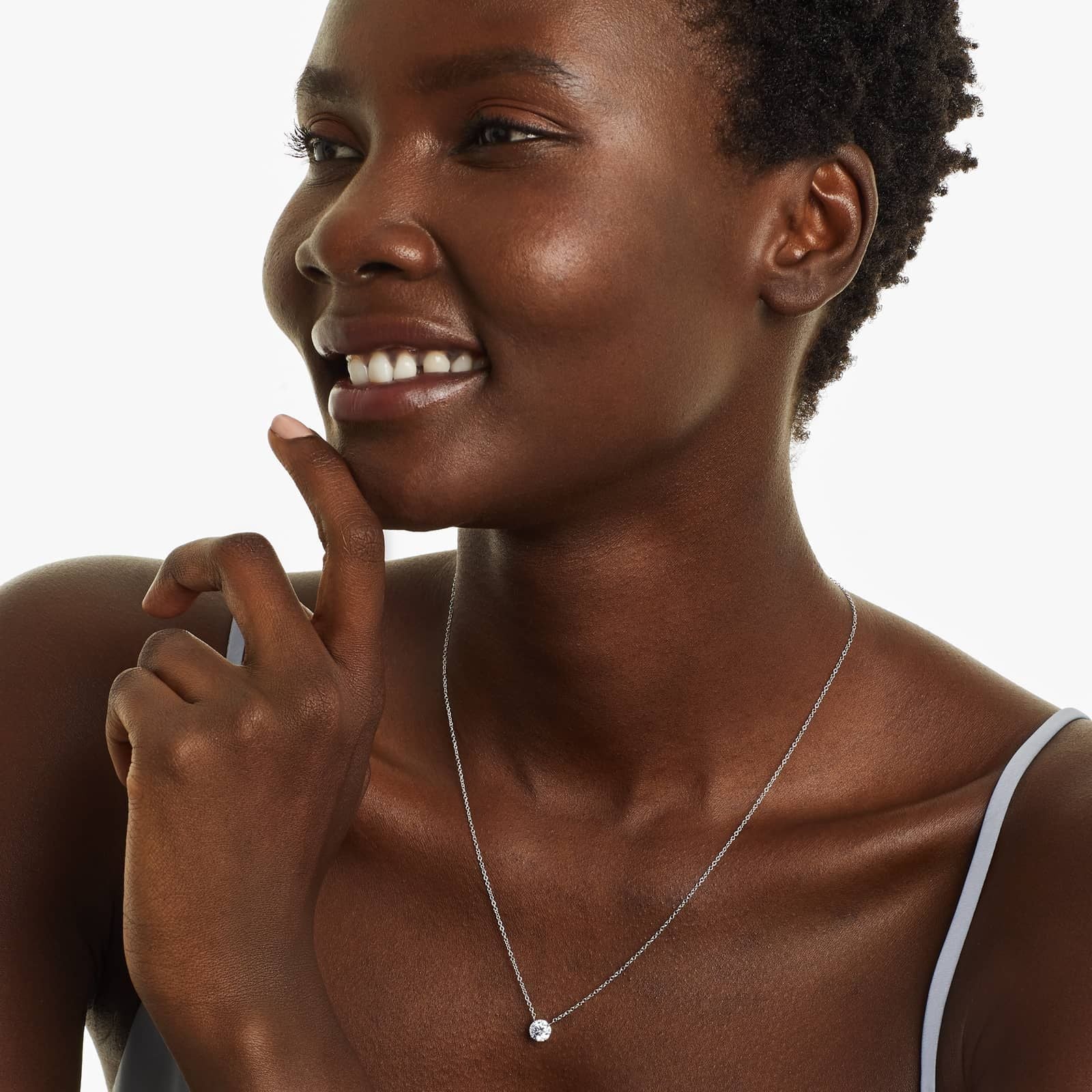 Round Lab Grown Diamond Four Prong Basket Solitaire Pendant with Chain, EF Color, VS Clarity, IGI Certified