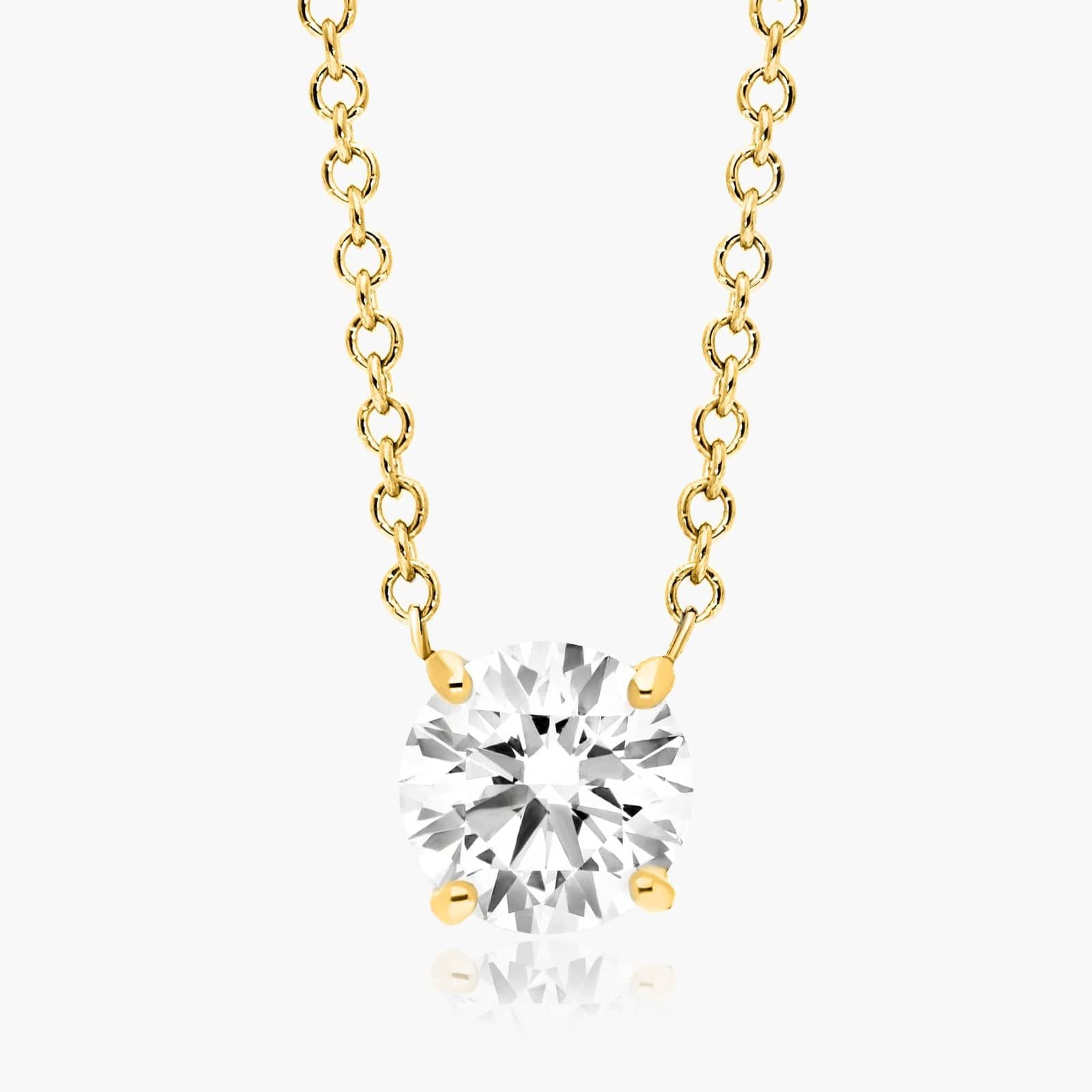 Round Lab Grown Diamond Four Prong Basket Solitaire Pendant with Chain, EF Color, VS Clarity, IGI Certified