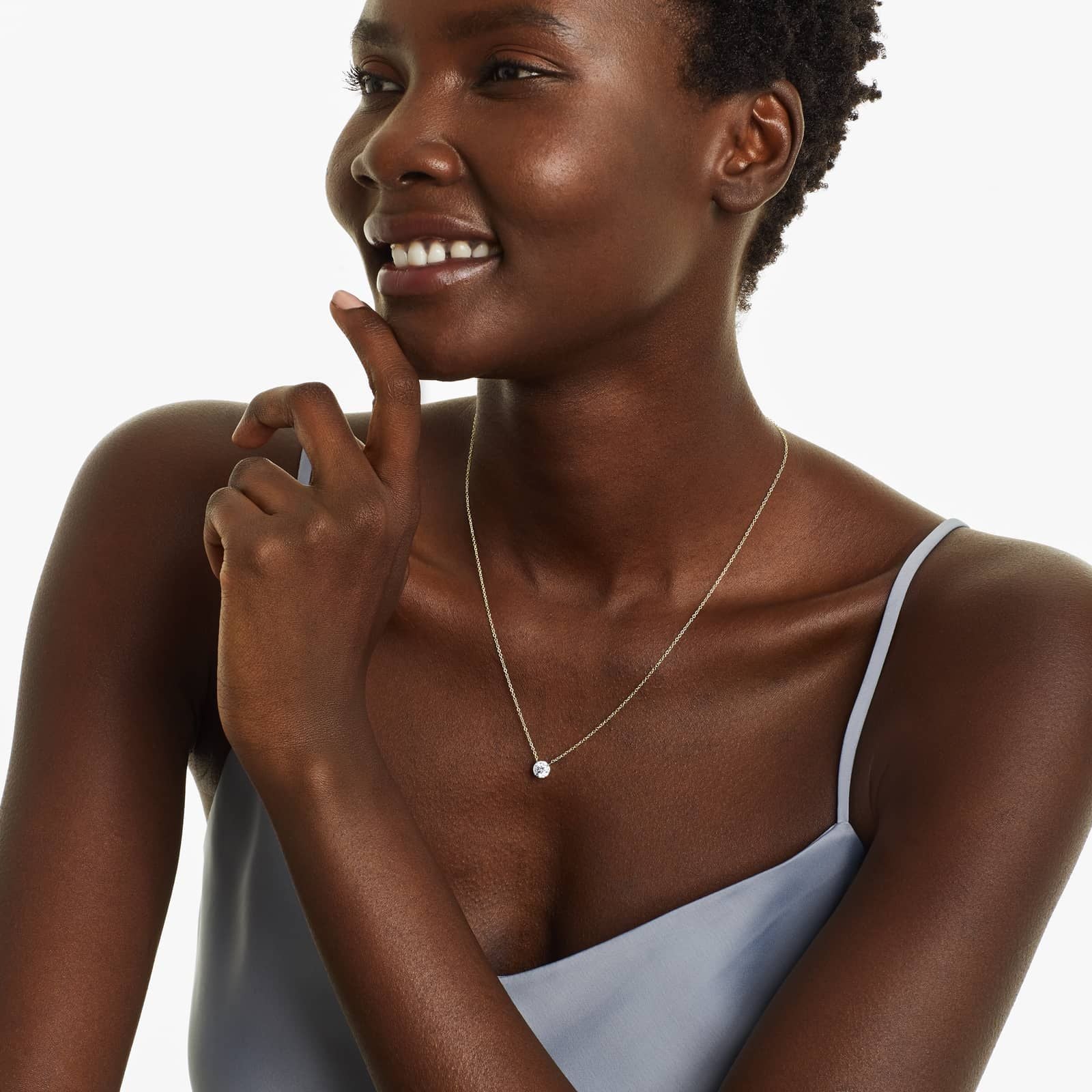 Round Lab Grown Diamond Four Prong Basket Solitaire Pendant with Chain, EF Color, VS Clarity, IGI Certified