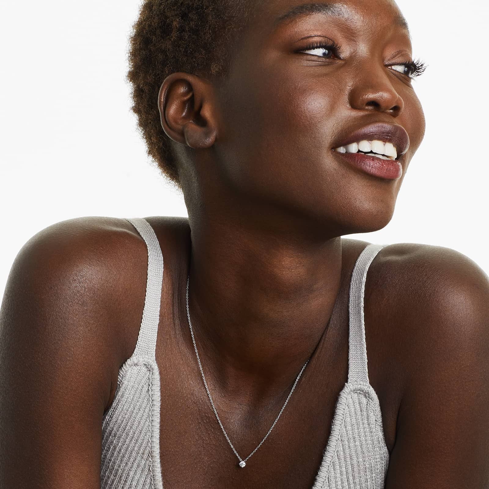 Round Lab Grown Diamond Kite Set Solitaire Diamond Pendant With Chain, EF Color, VS Clarity, IGI Certified