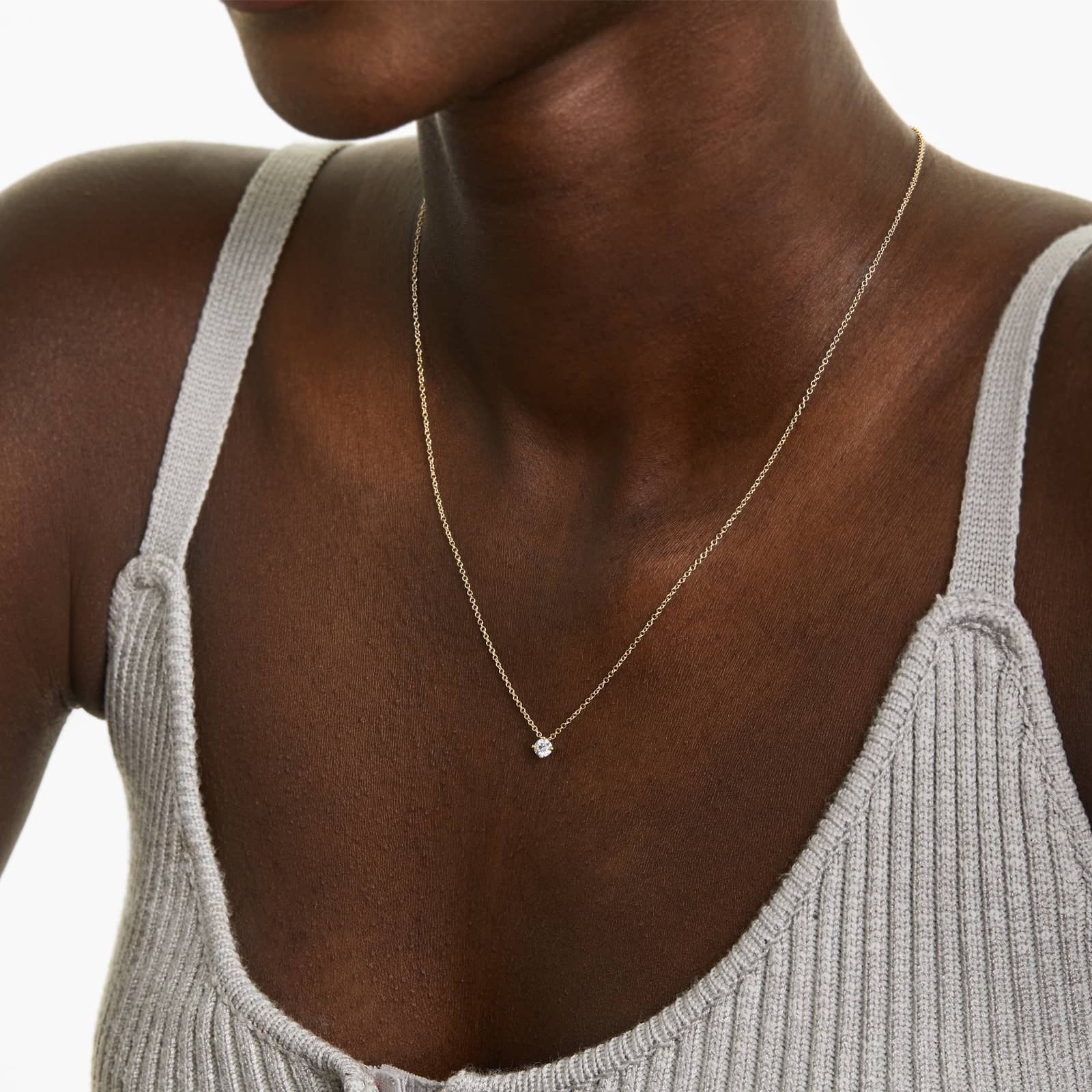 Round Lab Grown Diamond Kite Set Solitaire Diamond Pendant With Chain, EF Color, VS Clarity, IGI Certified