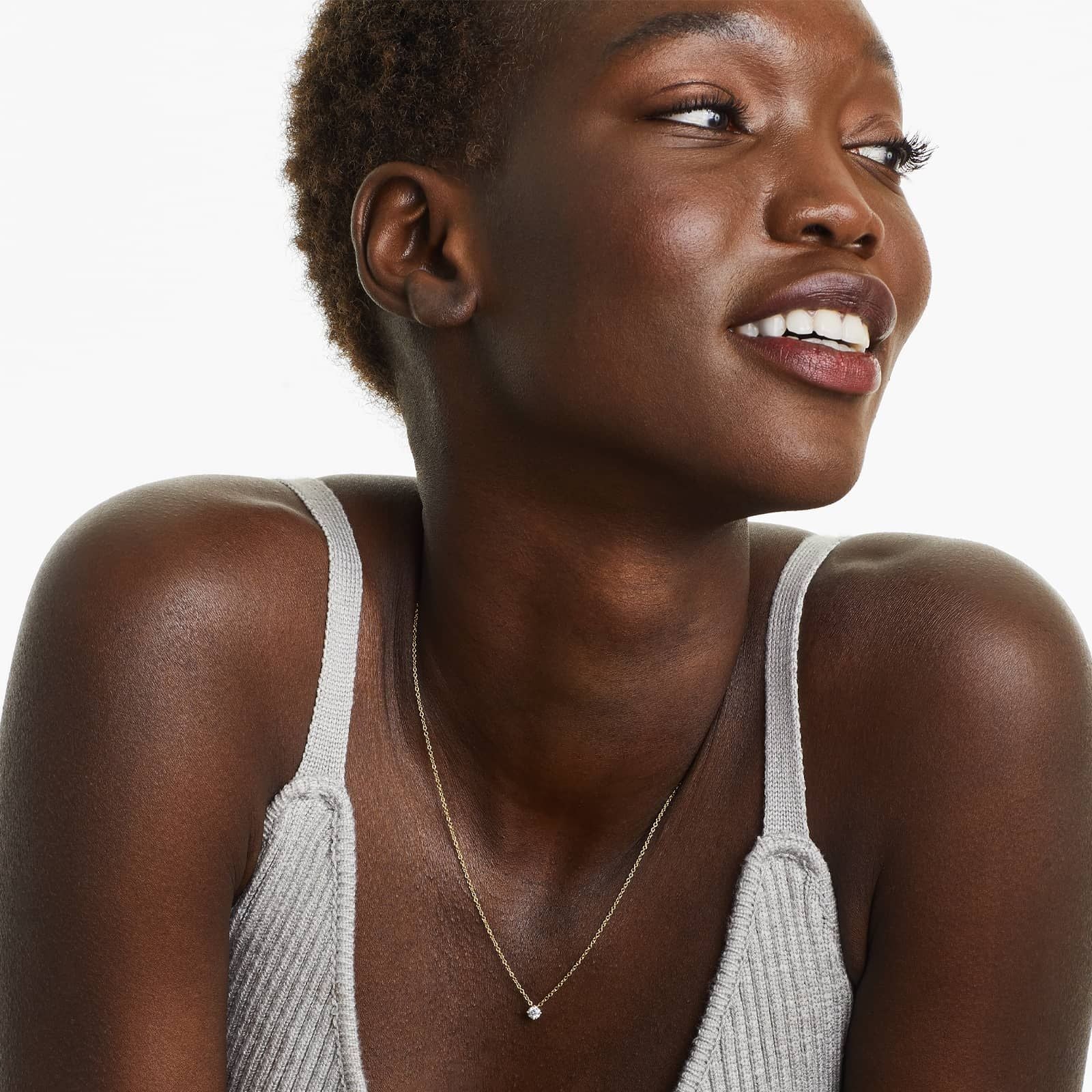 Round Lab Grown Diamond Kite Set Solitaire Diamond Pendant With Chain, EF Color, VS Clarity, IGI Certified