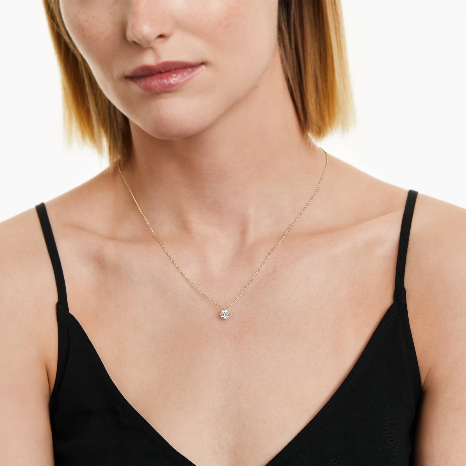 Round Lab Grown Diamond Kite Set Solitaire Diamond Pendant With Chain, EF Color, VS Clarity, IGI Certified