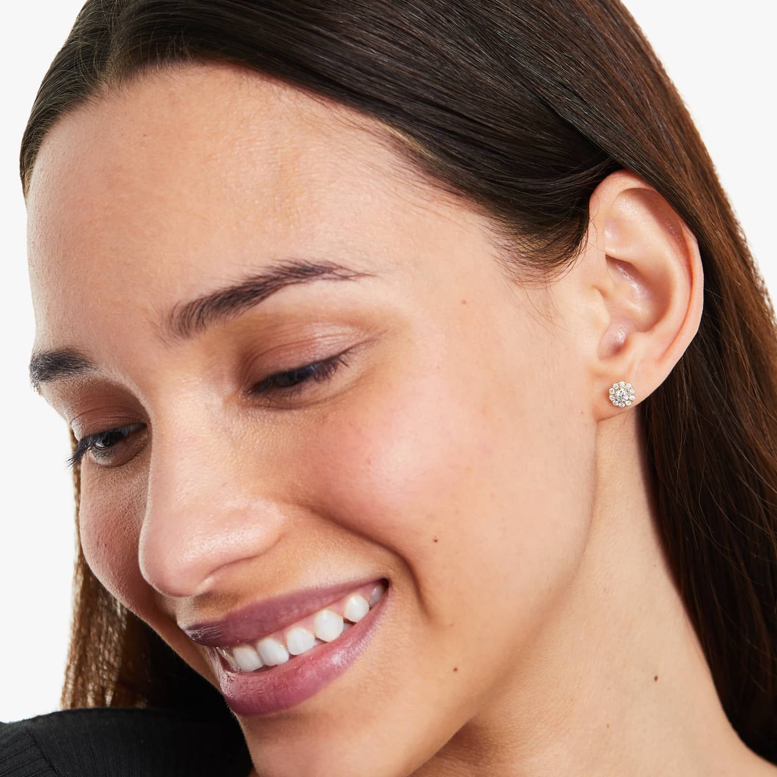 Round Lab Grown Diamond Halo Stud Earrings, EF Color, VS Clarity, IGI Certified