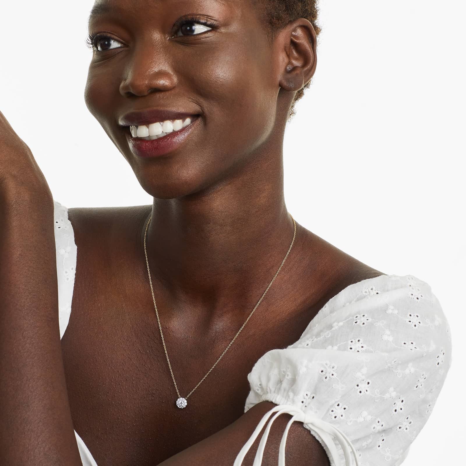 Round Lab Grown Diamond Halo Setting Pendant With Chain, EF Color, VS Clarity. IGI Certified