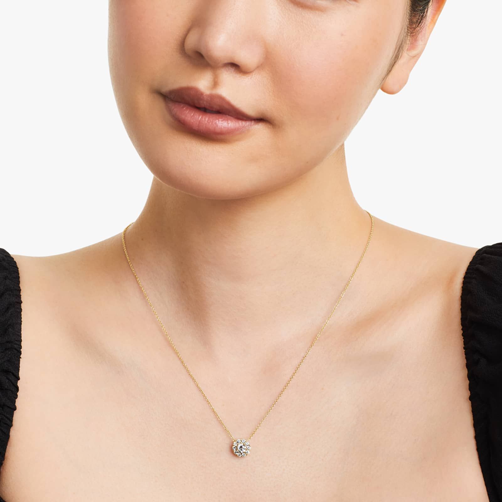 Round Lab Grown Diamond Halo Setting Pendant With Chain, EF Color, VS Clarity. IGI Certified