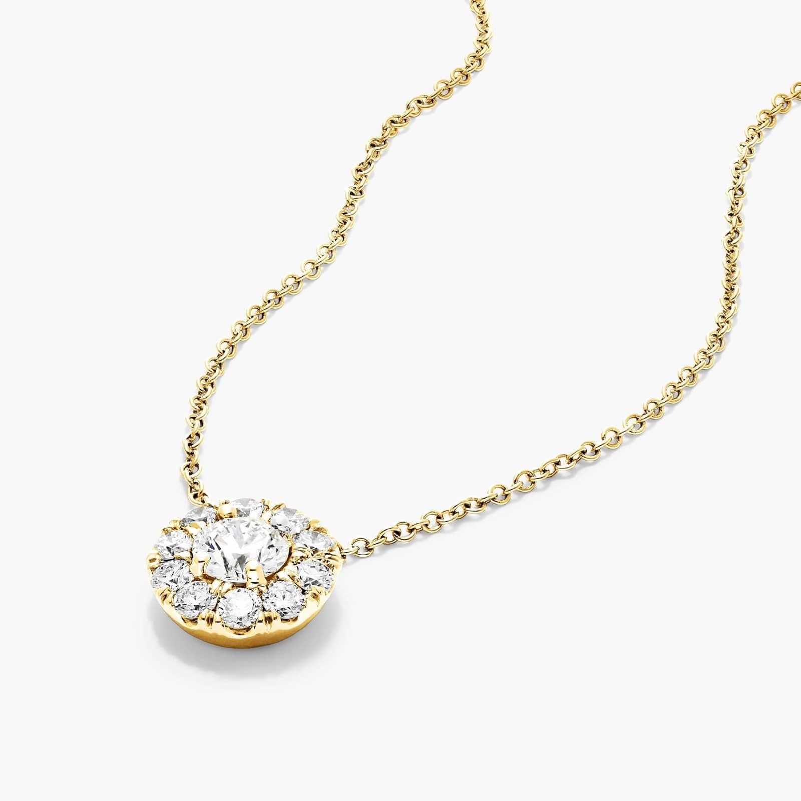 Round Lab Grown Diamond Halo Setting Pendant With Chain, EF Color, VS Clarity. IGI Certified