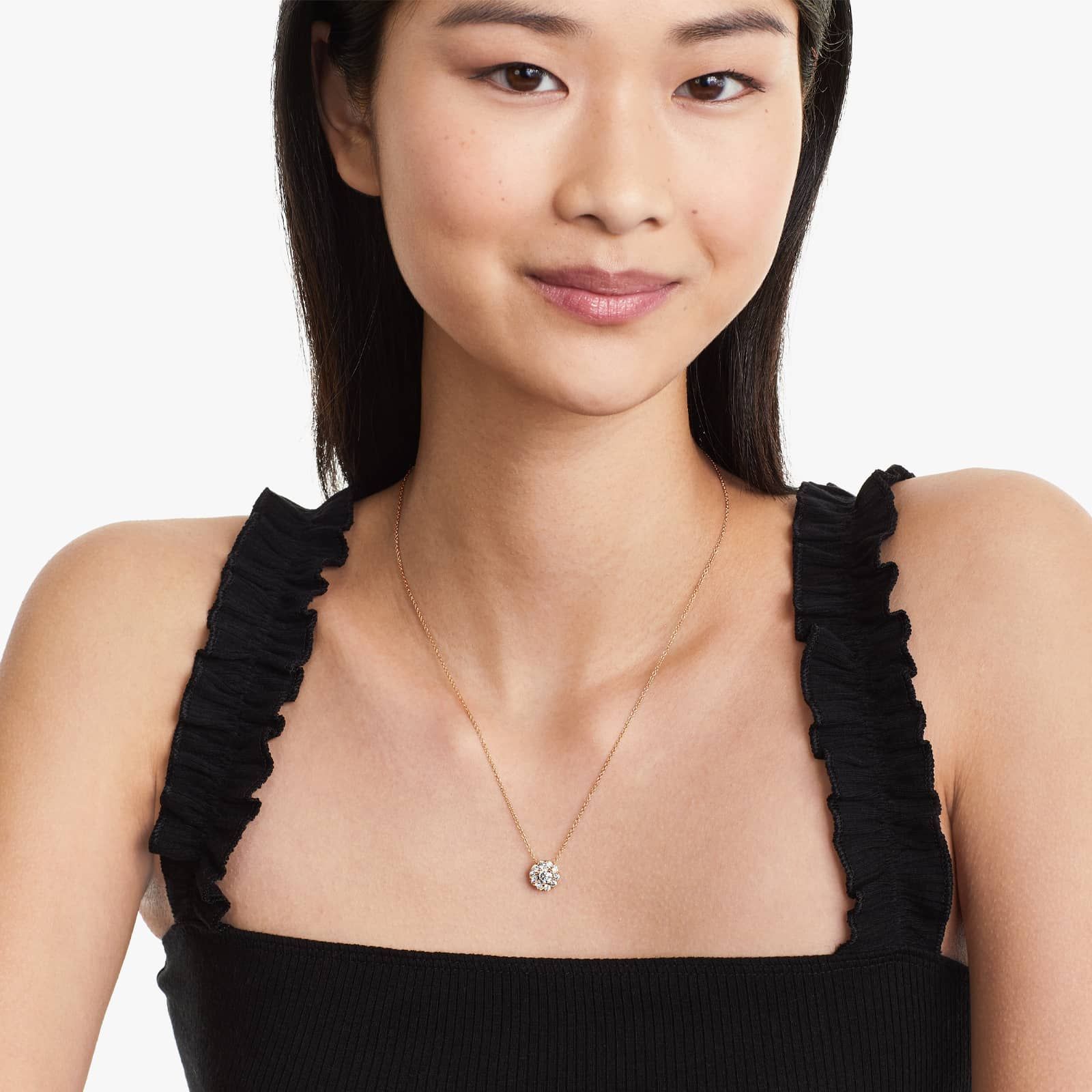 Round Lab Grown Diamond Halo Setting Pendant With Chain, EF Color, VS Clarity. IGI Certified