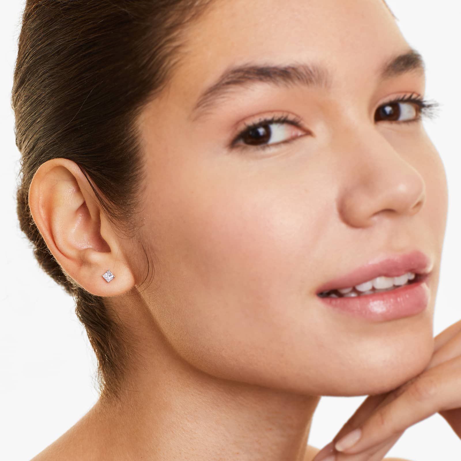 Princess Cut Lab Grown Diamond Push Back Stud Earrings, EF Color, VS Clarity, IGI Certified