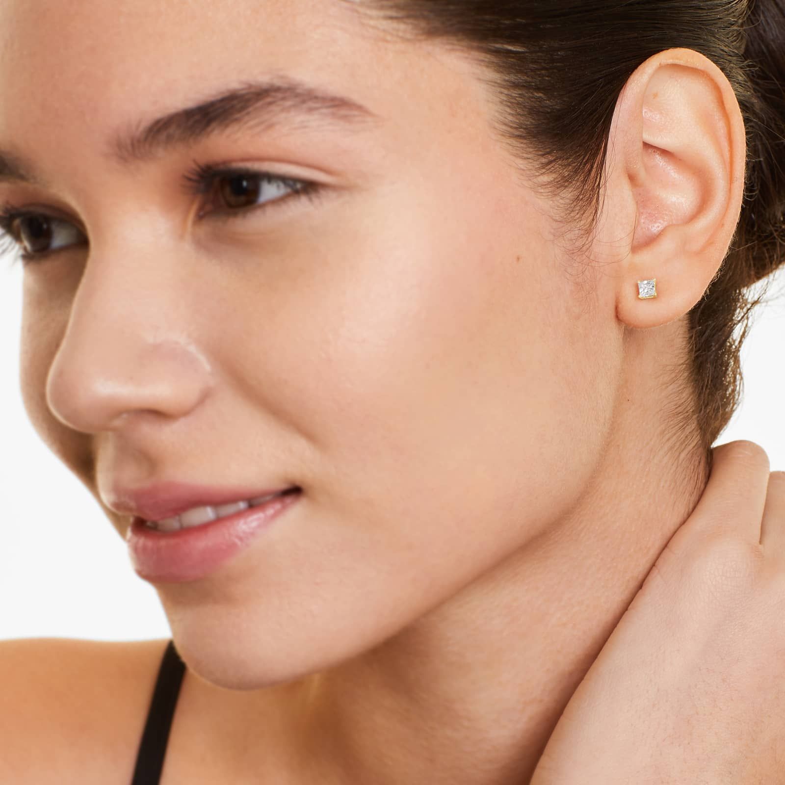 Princess Cut Lab Grown Diamond Push Back Stud Earrings, EF Color, VS Clarity, IGI Certified