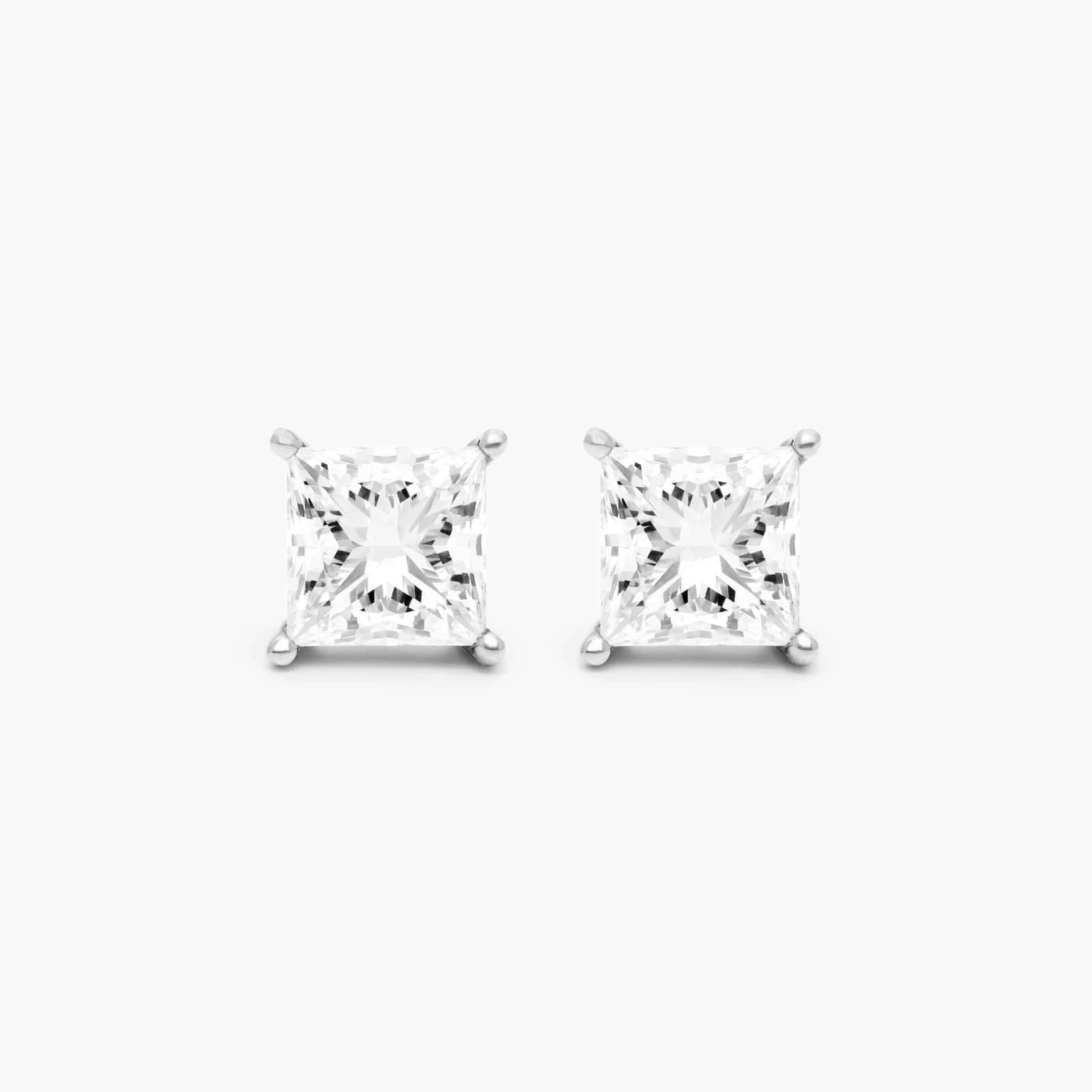 Princess Cut Lab Grown Diamond Push Back Stud Earrings, EF Color, VS Clarity, IGI Certified