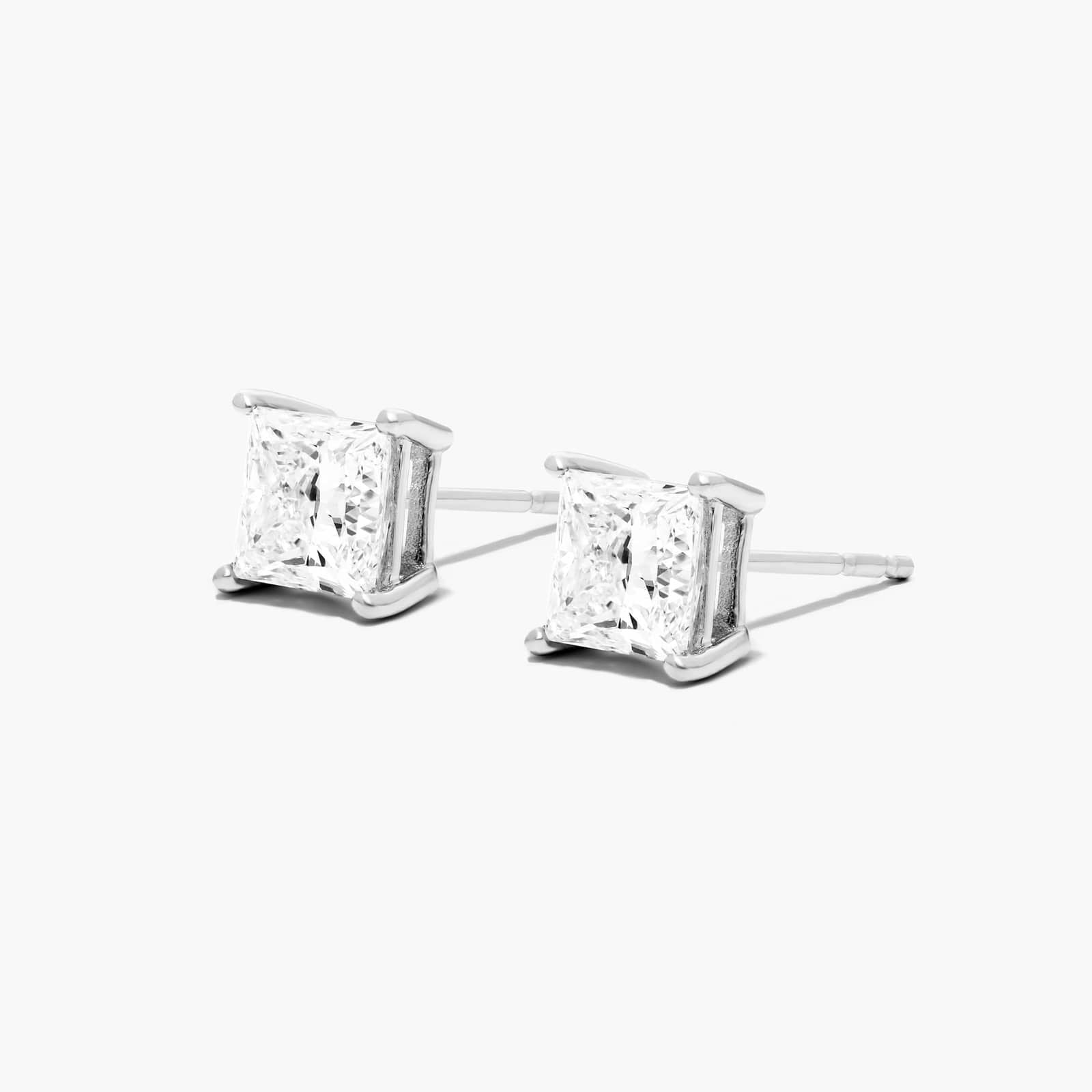 Princess Cut Lab Grown Diamond Push Back Stud Earrings, EF Color, VS Clarity, IGI Certified