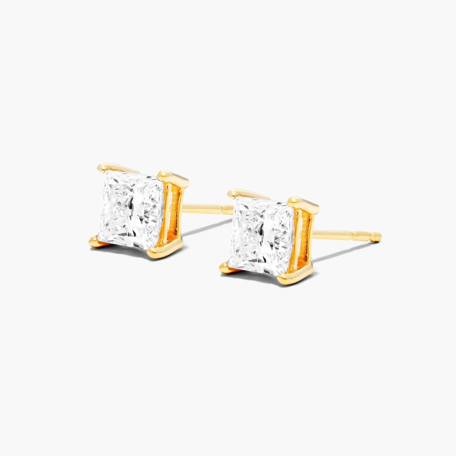 Princess Cut Lab Grown Diamond Push Back Stud Earrings, EF Color, VS Clarity, IGI Certified