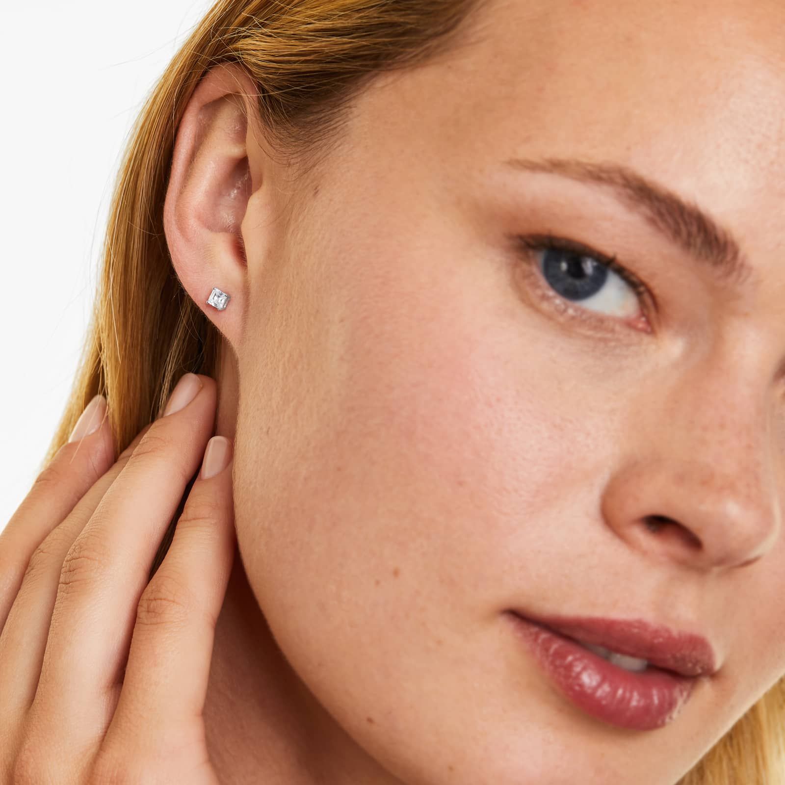 Asscher Lab Grown Diamond Push Back Stud Earrings, EF Color, VS Clarity, IGI Certified