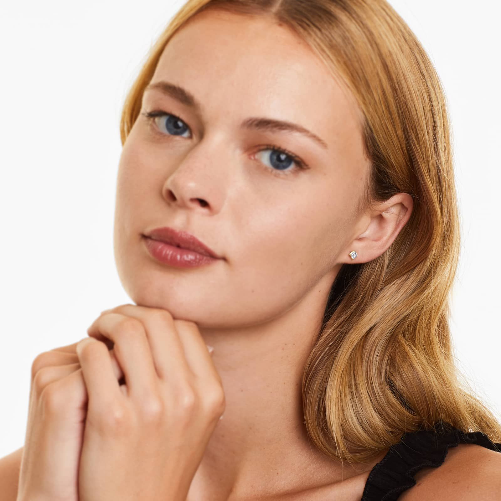 Asscher Lab Grown Diamond Push Back Stud Earrings, EF Color, VS Clarity, IGI Certified