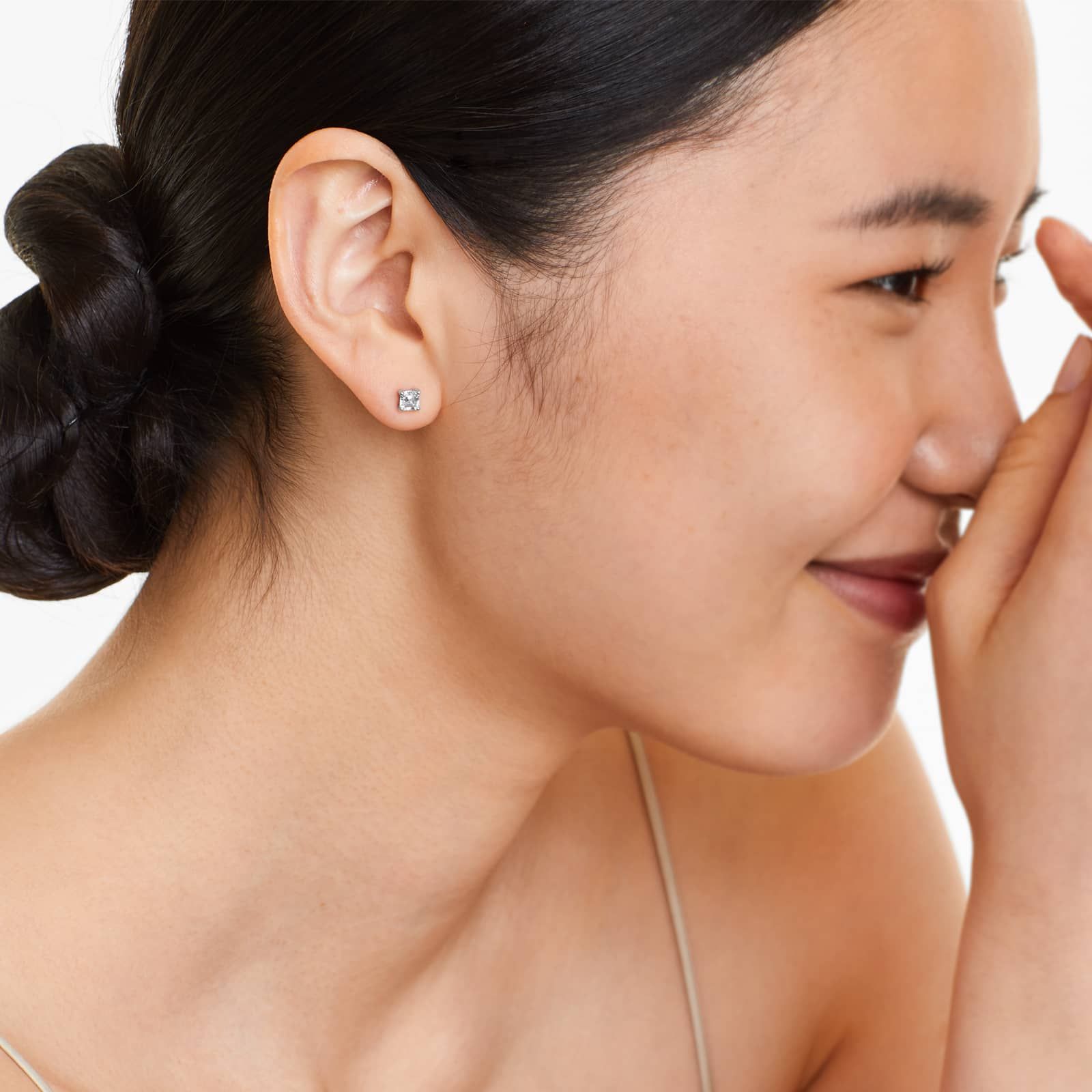 Asscher Lab Grown Diamond Push Back Stud Earrings, EF Color, VS Clarity, IGI Certified