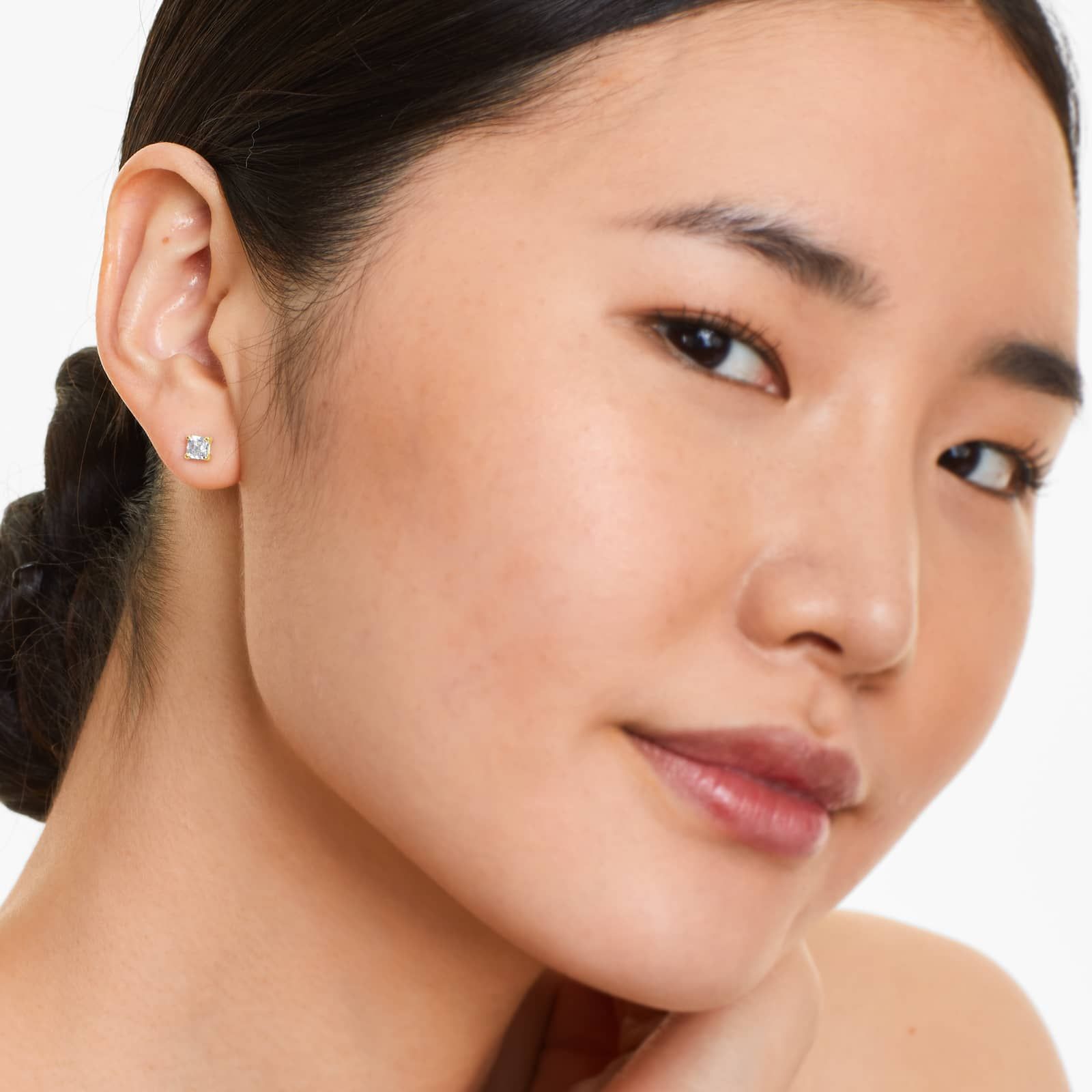 Asscher Lab Grown Diamond Push Back Stud Earrings, EF Color, VS Clarity, IGI Certified