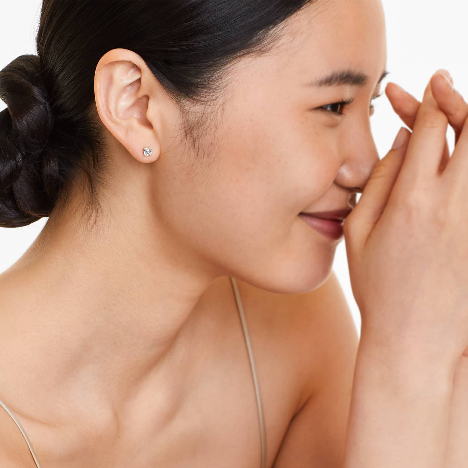 Asscher Lab Grown Diamond Push Back Stud Earrings, EF Color, VS Clarity, IGI Certified