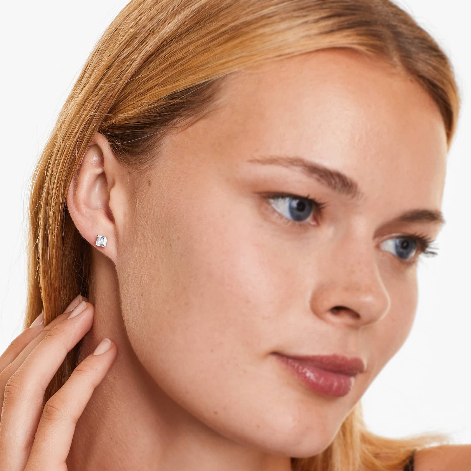 Asscher Lab Grown Diamond Push Back Stud Earrings, EF Color, VS Clarity, IGI Certified