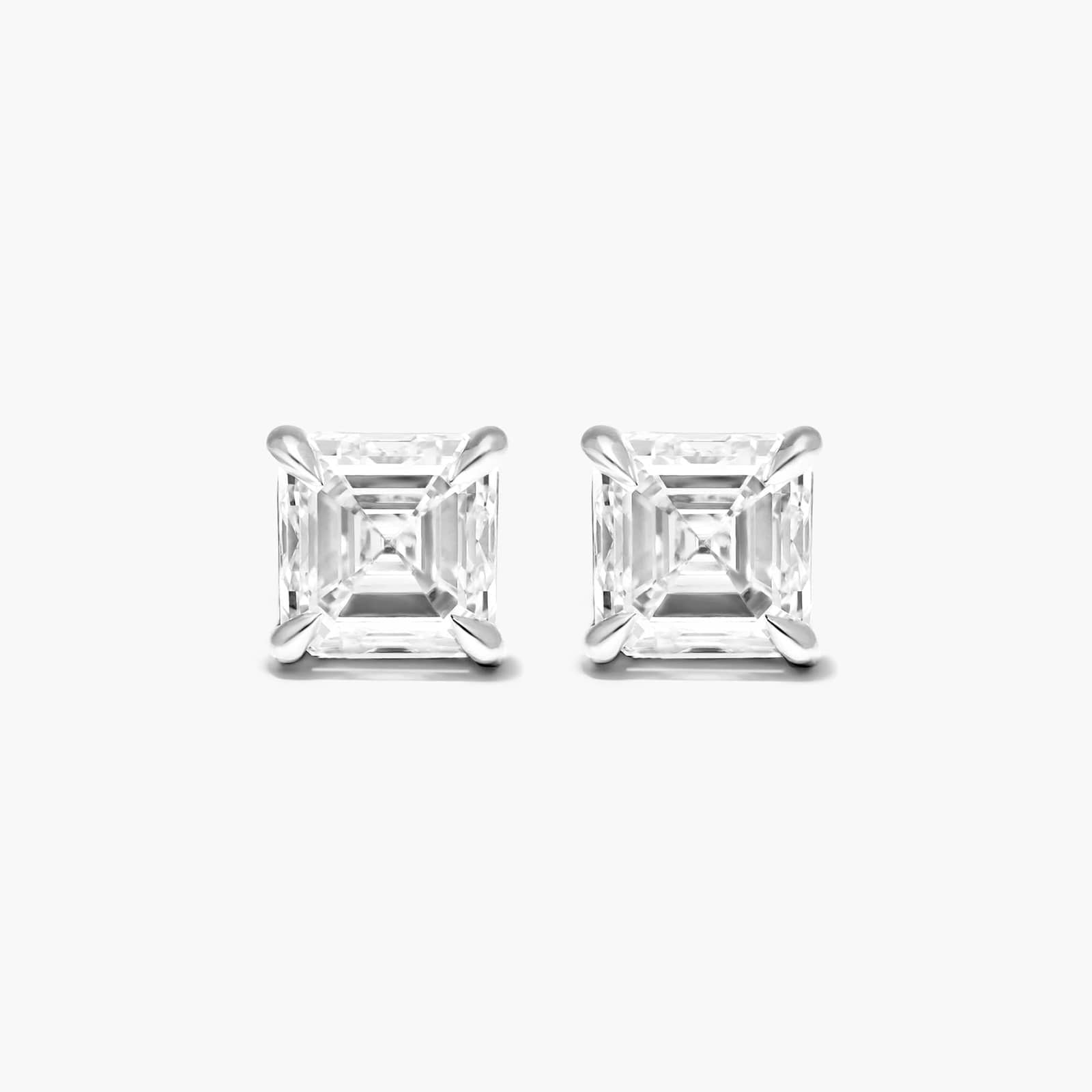 Asscher Lab Grown Diamond Push Back Stud Earrings, EF Color, VS Clarity, IGI Certified