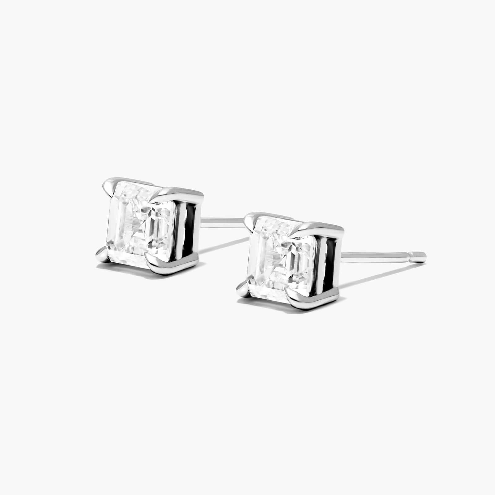 Asscher Lab Grown Diamond Push Back Stud Earrings, EF Color, VS Clarity, IGI Certified