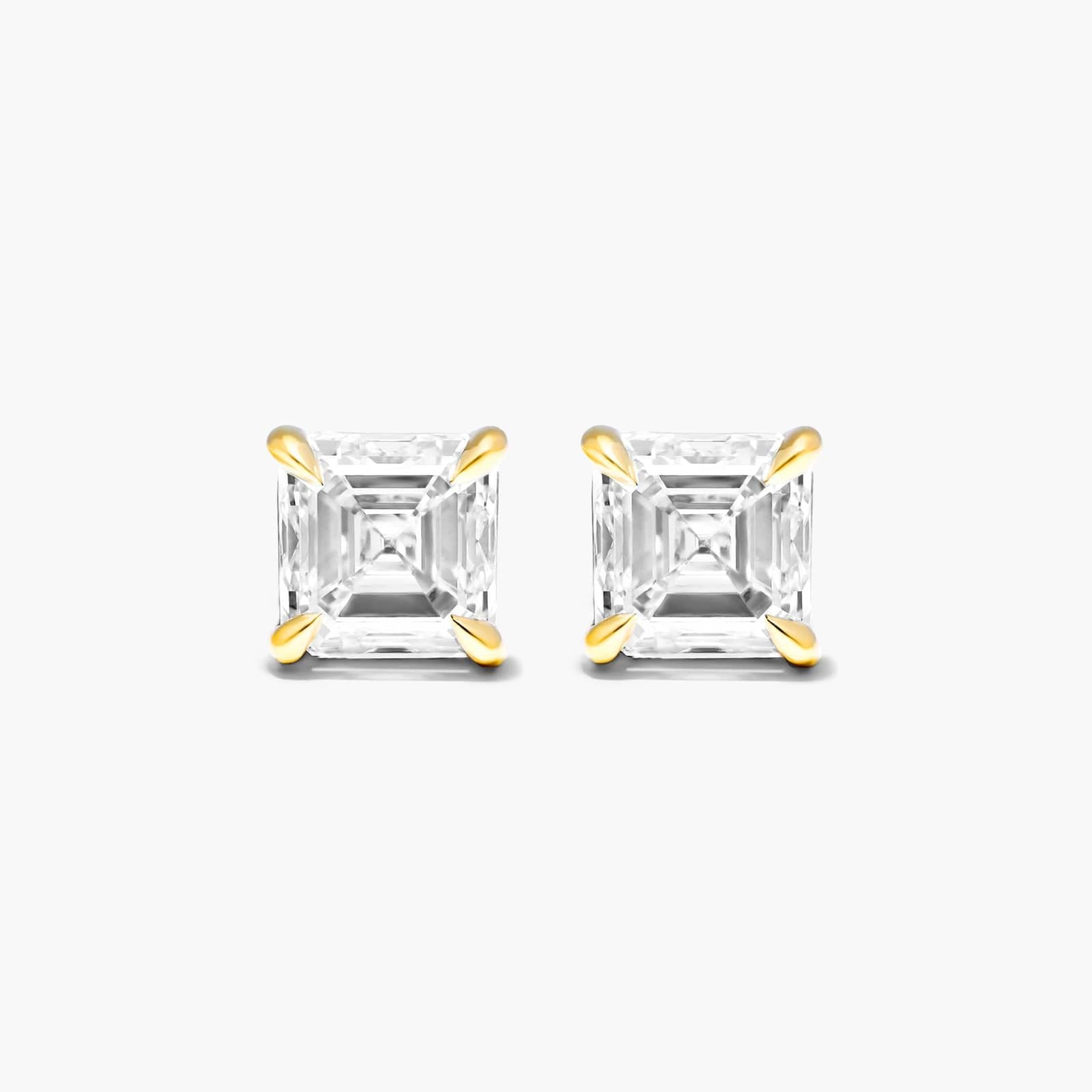 Asscher Lab Grown Diamond Push Back Stud Earrings, EF Color, VS Clarity, IGI Certified