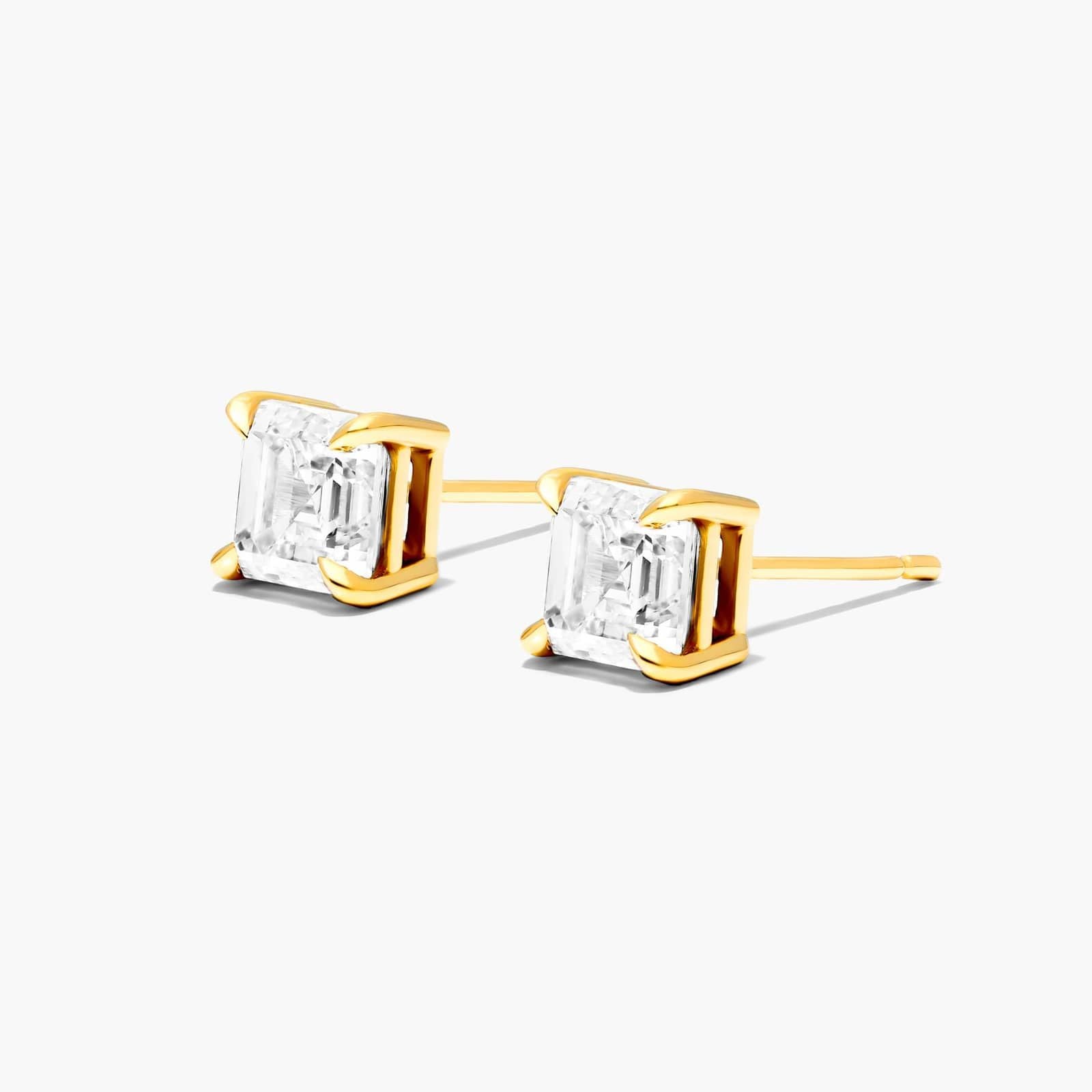 Asscher Lab Grown Diamond Push Back Stud Earrings, EF Color, VS Clarity, IGI Certified