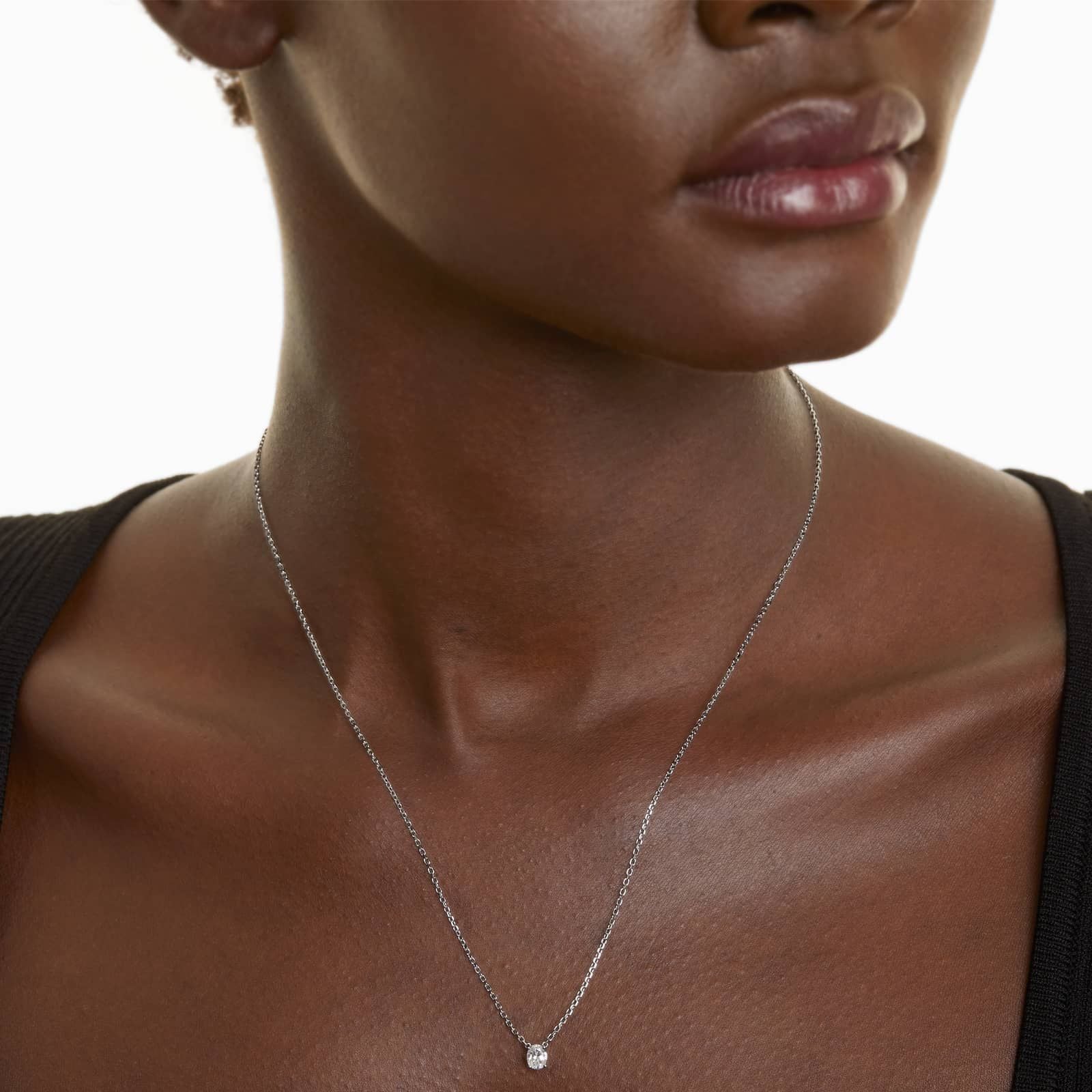 Oval Lab Grown Diamond Solitaire Pendant With Chain, EF Color, VS Clarity, IGI Certified