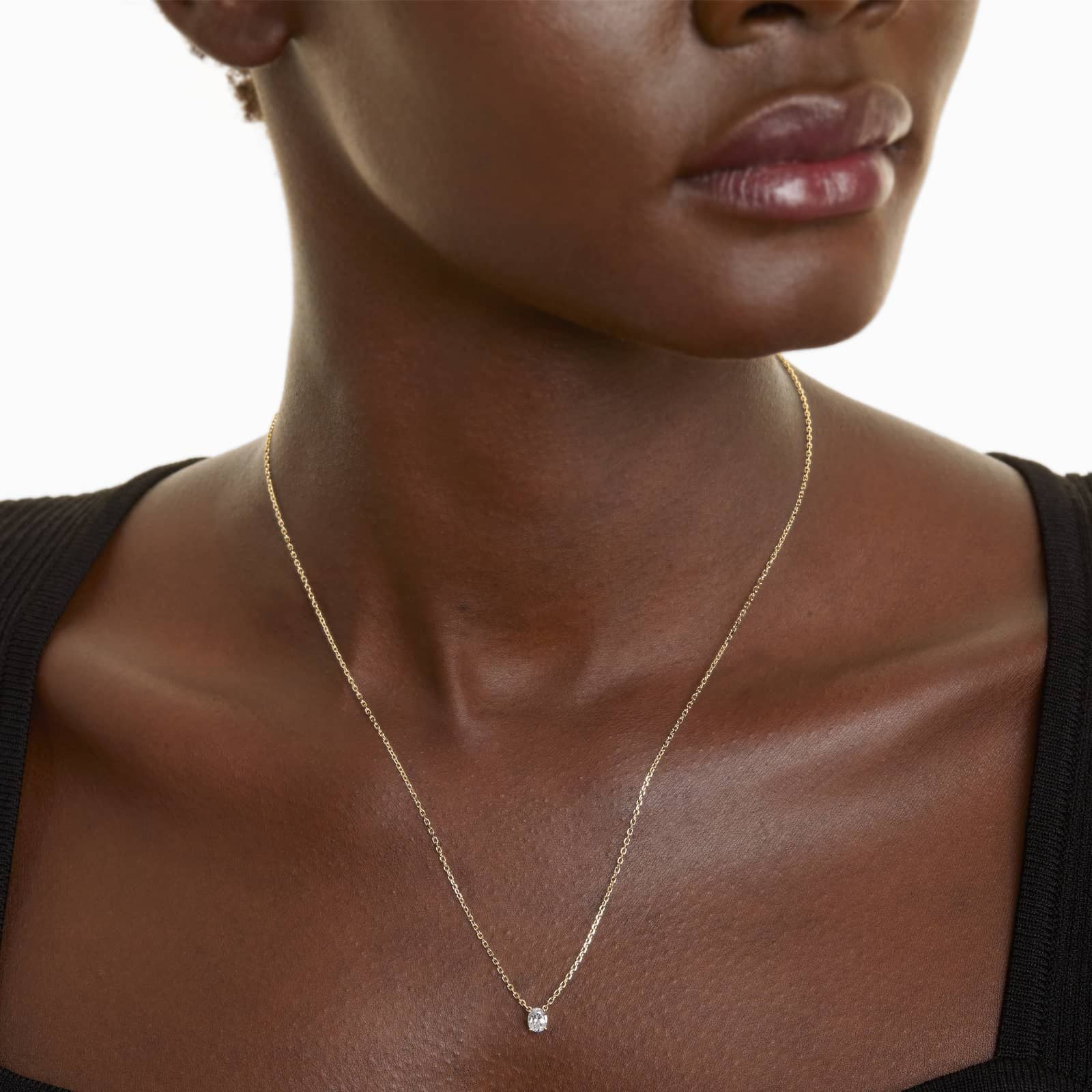 Oval Lab Grown Diamond Solitaire Pendant With Chain, EF Color, VS Clarity, IGI Certified