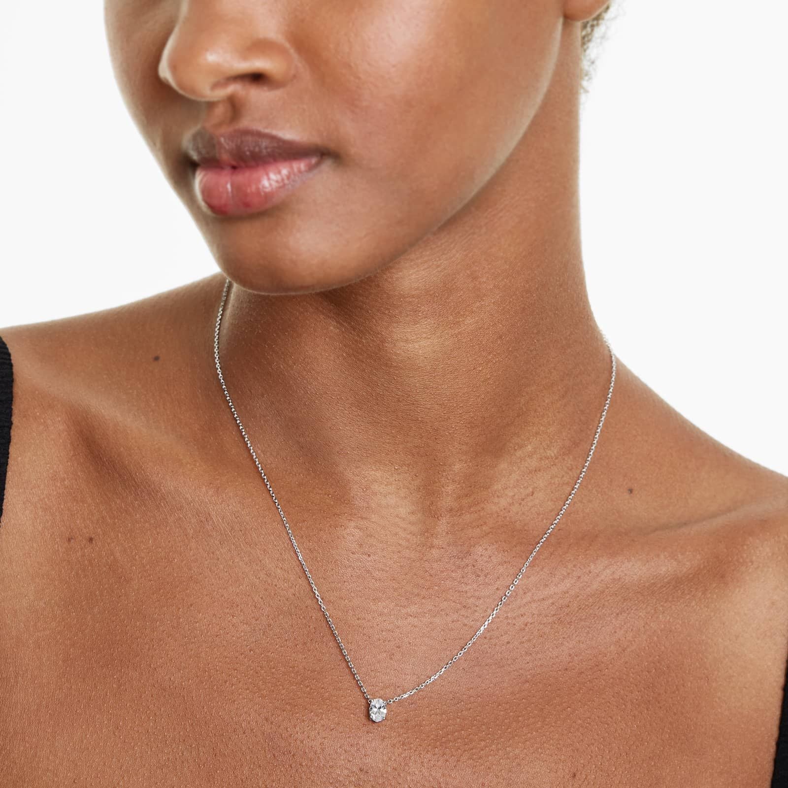 Oval Lab Grown Diamond Solitaire Pendant With Chain, EF Color, VS Clarity, IGI Certified