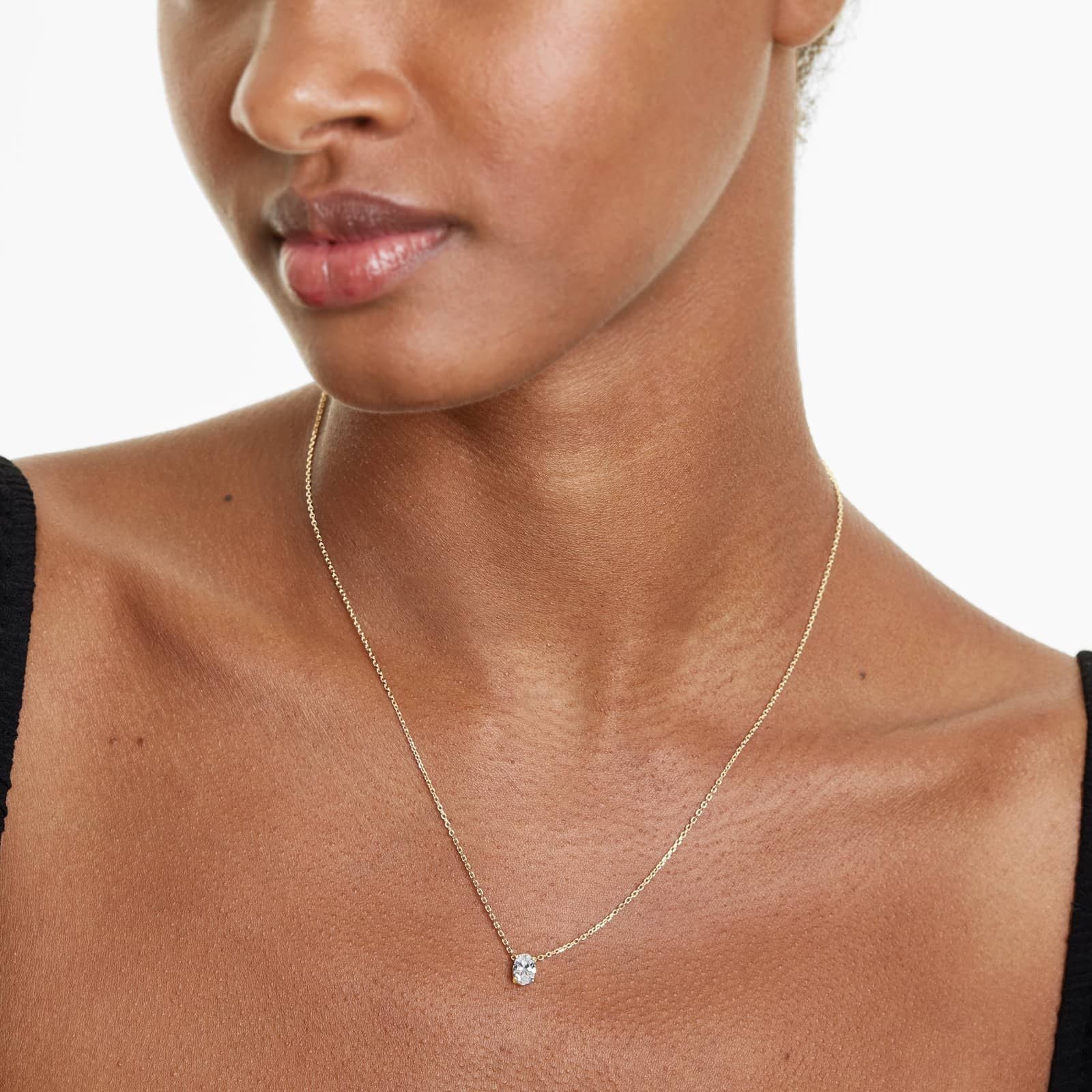 Oval Lab Grown Diamond Solitaire Pendant With Chain, EF Color, VS Clarity, IGI Certified