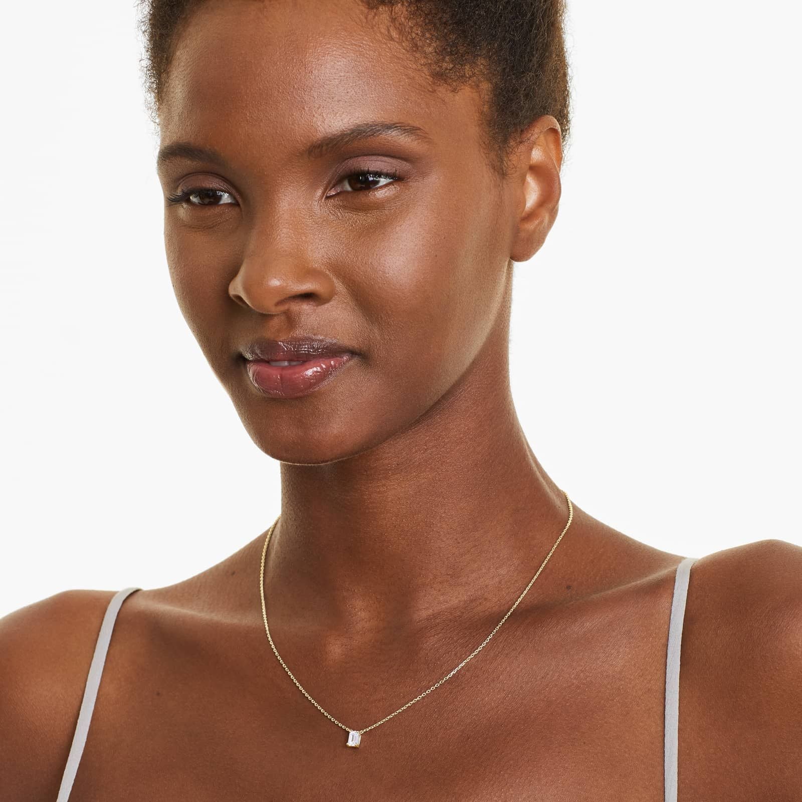 Emerald Lab Grown Diamond Solitaire Pendant With Chain, EF Color, VS Clarity, IGI Certified