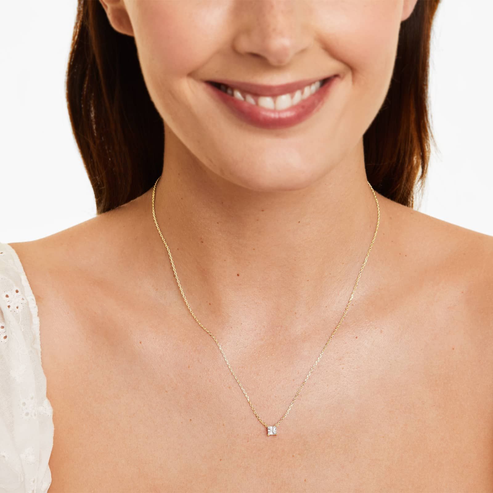 Princess Cut Lab Grown Diamond Solitaire Pendant With Chain, EF Color, VS Clarity, IGI Certified