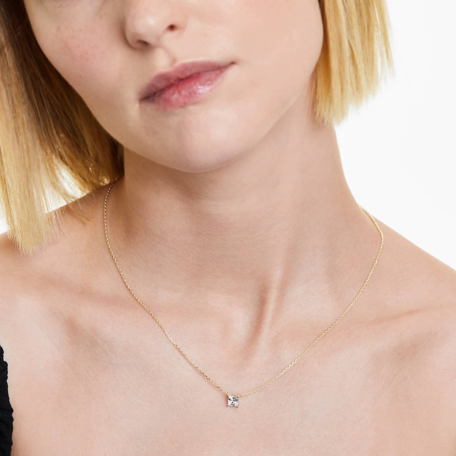 Princess Cut Lab Grown Diamond Solitaire Pendant With Chain, EF Color, VS Clarity, IGI Certified