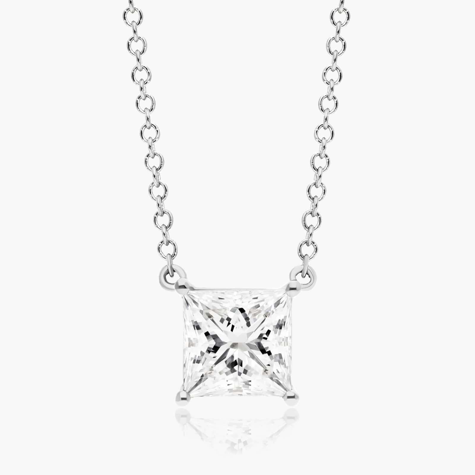 Princess Cut Lab Grown Diamond Solitaire Pendant With Chain, EF Color, VS Clarity, IGI Certified