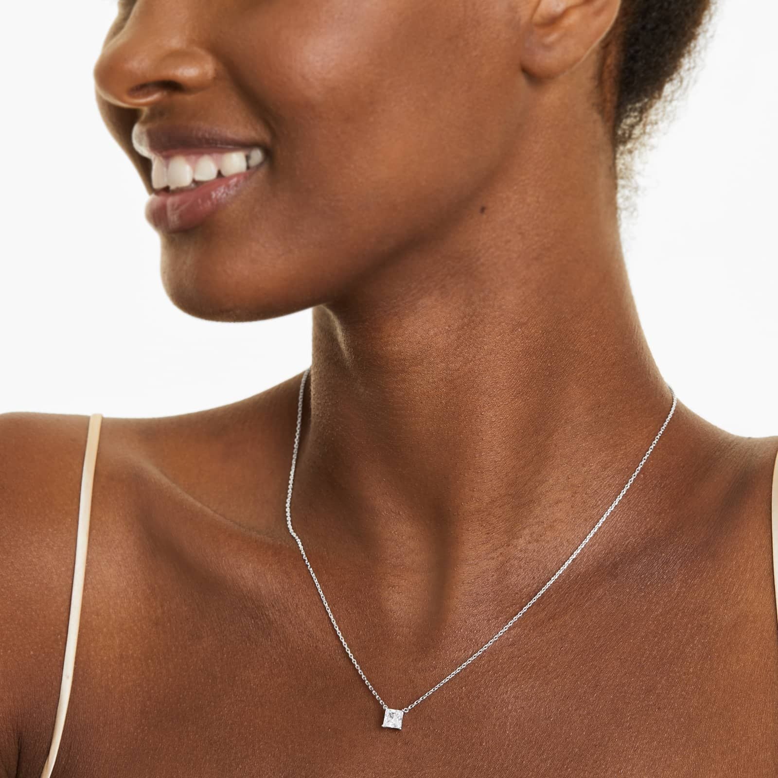 Princess Cut Lab Grown Diamond Solitaire Pendant With Chain, EF Color, VS Clarity, IGI Certified